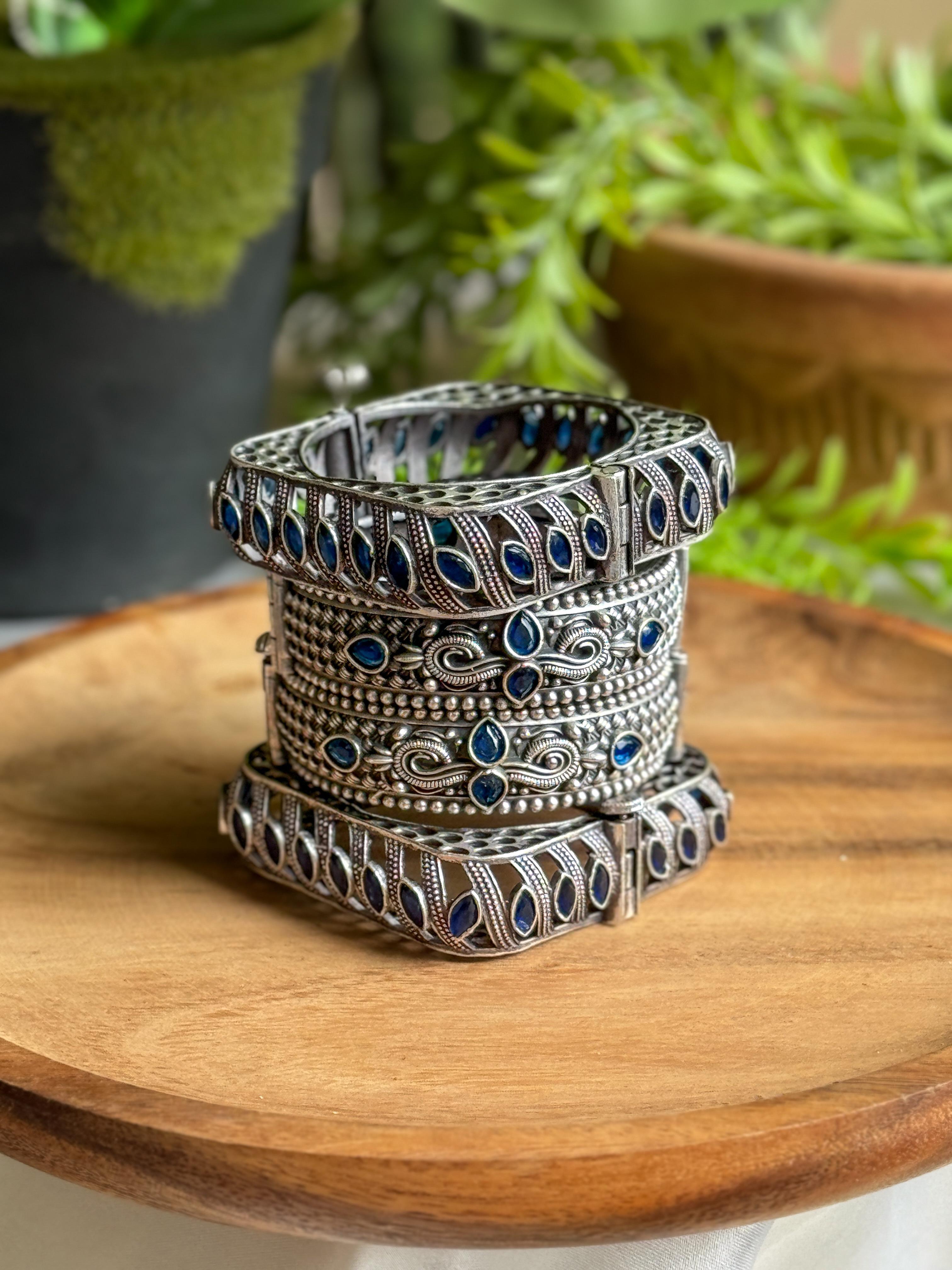 SIYA SILVER LOOKALIKE STONE BANGLE STACK