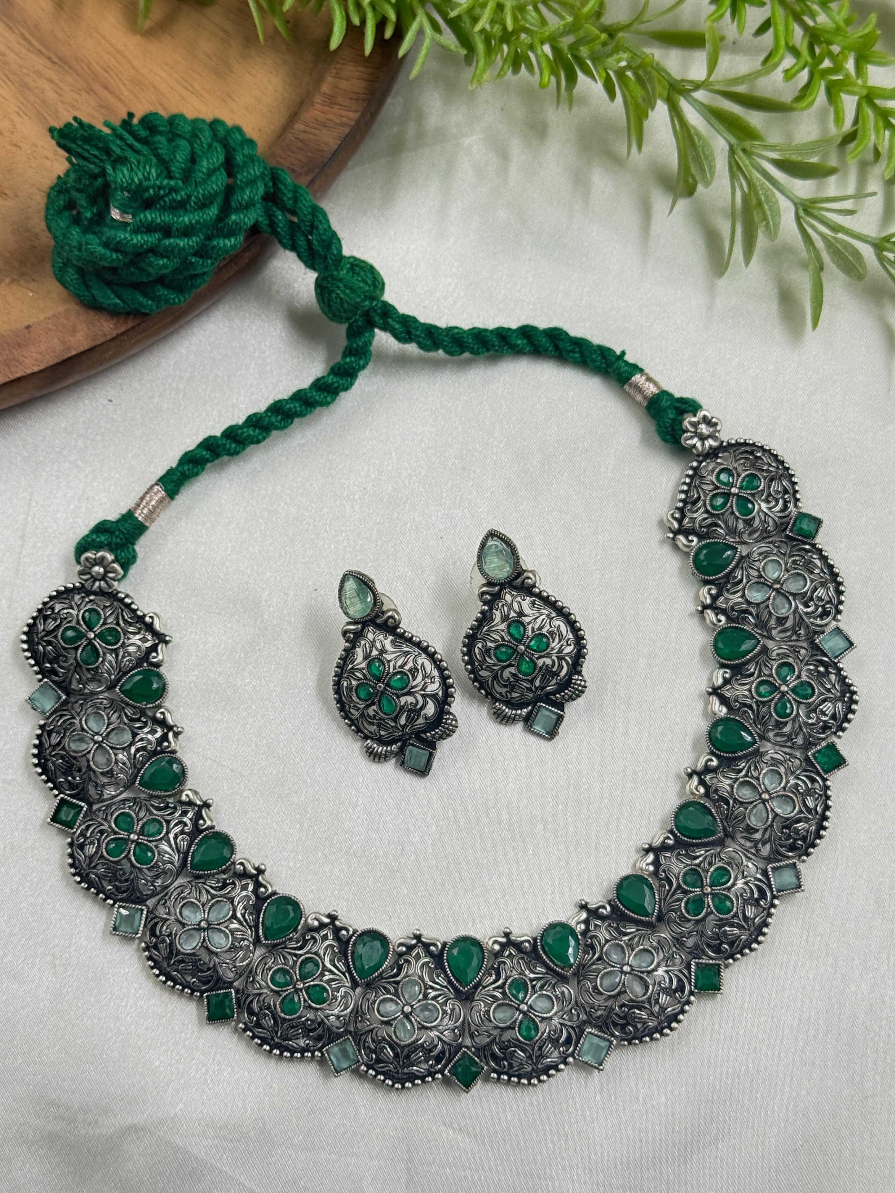 BRINDA OXIDISED STONE NECKLACE SET