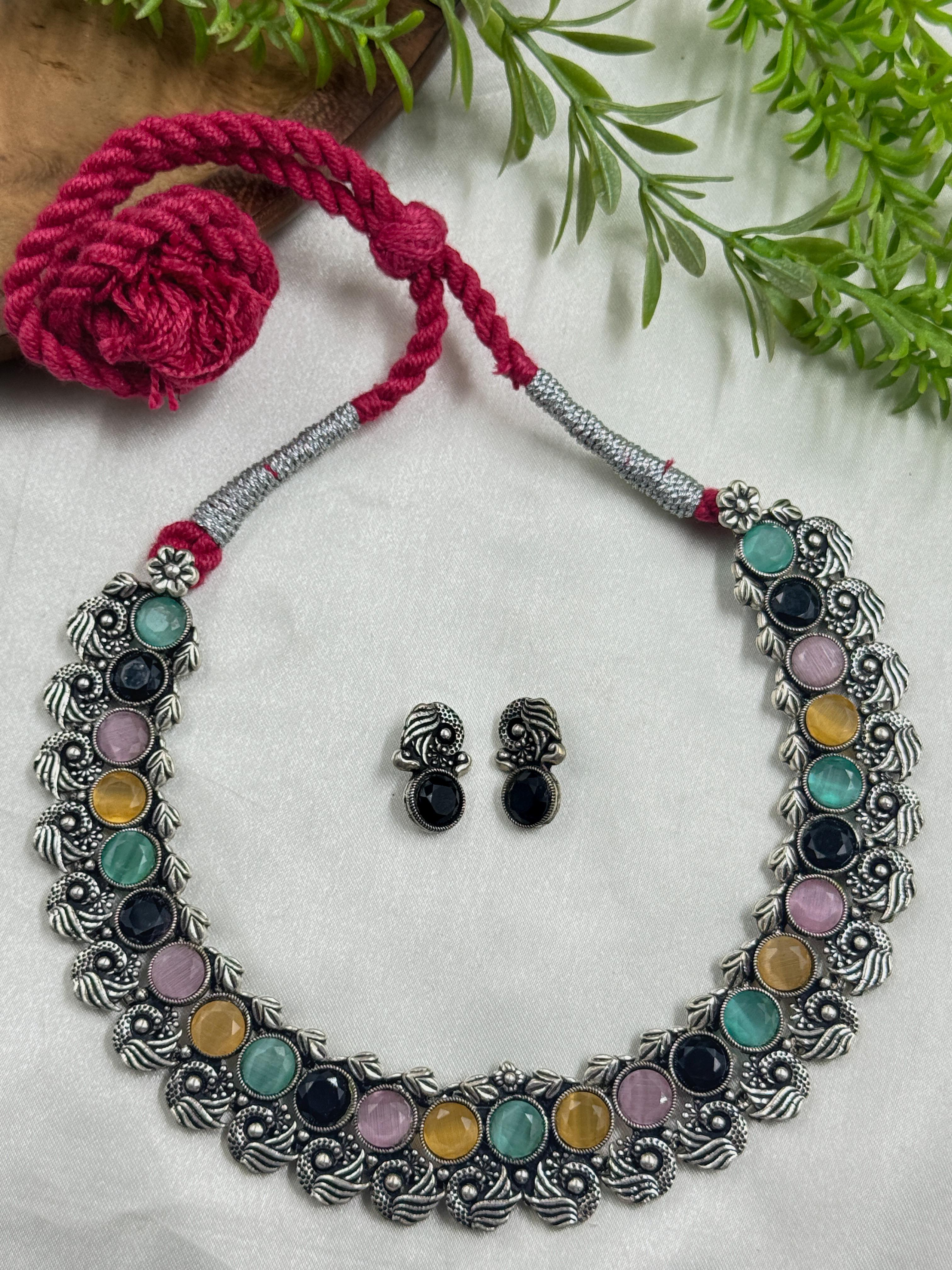 BANSARI OXIDISED STONE NECKLACE SET