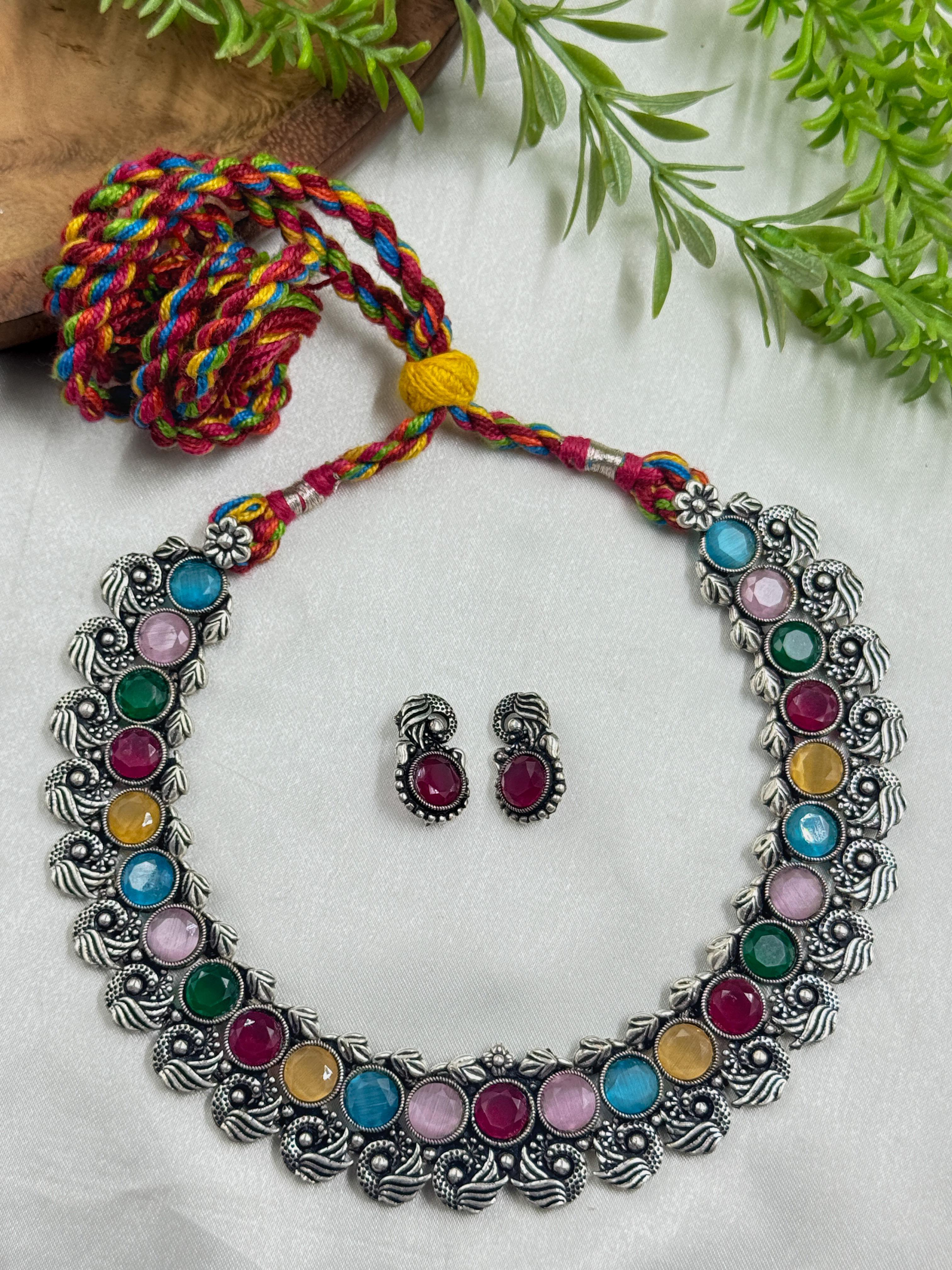 BANSARI OXIDISED STONE NECKLACE SET