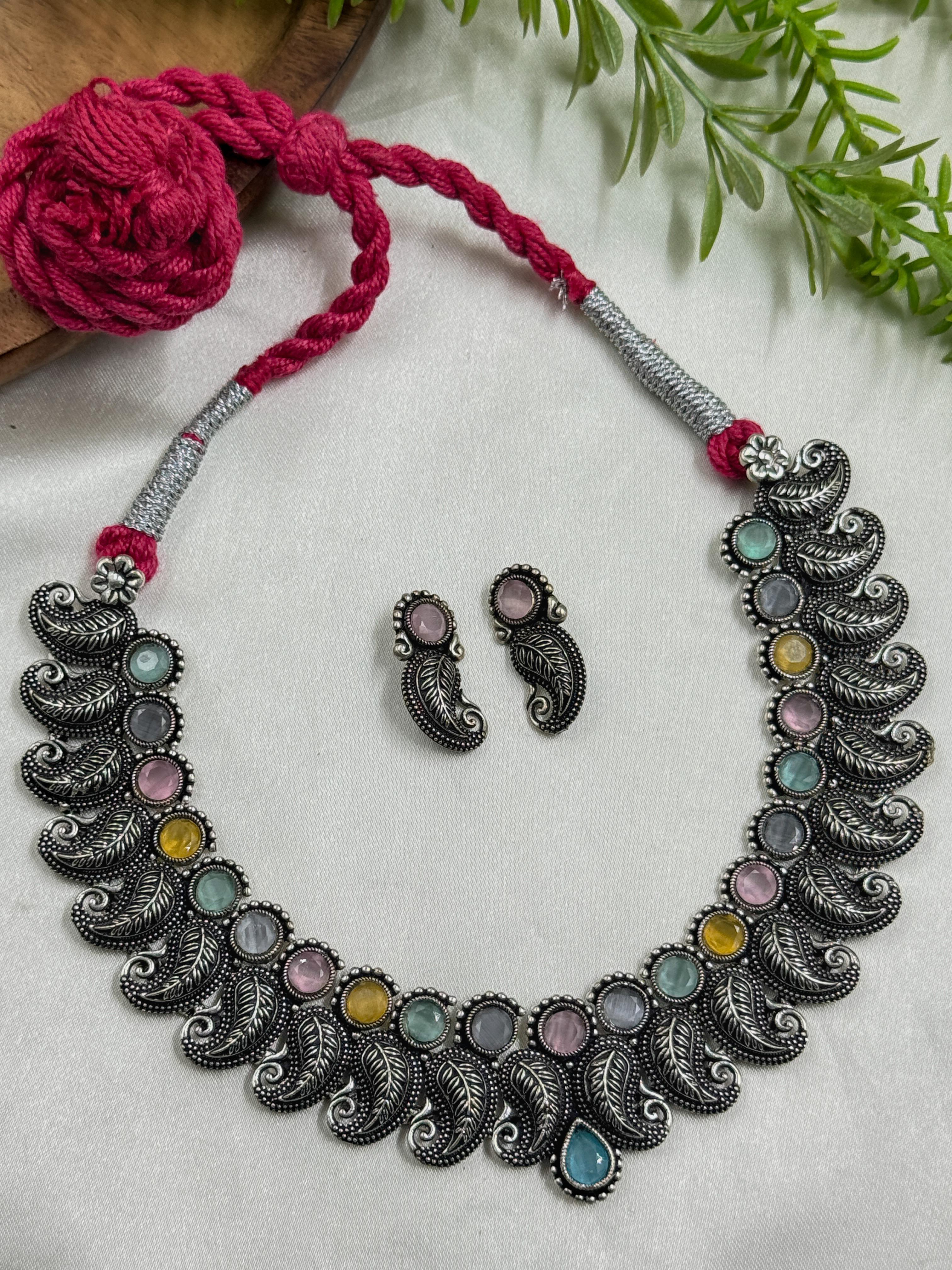 RADHIKA OXIDISED STONE NECKLACE SET