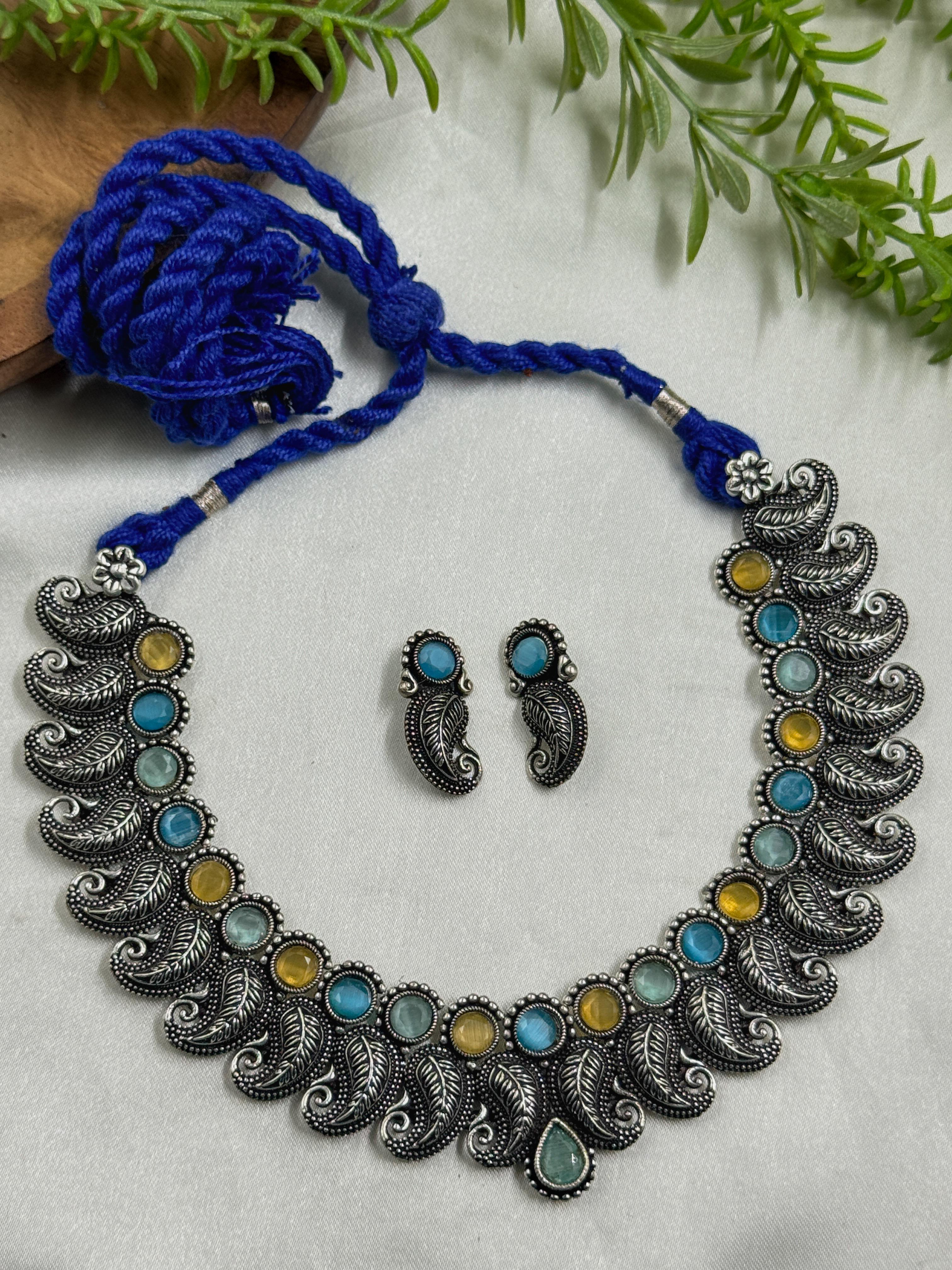 RADHIKA OXIDISED STONE NECKLACE SET