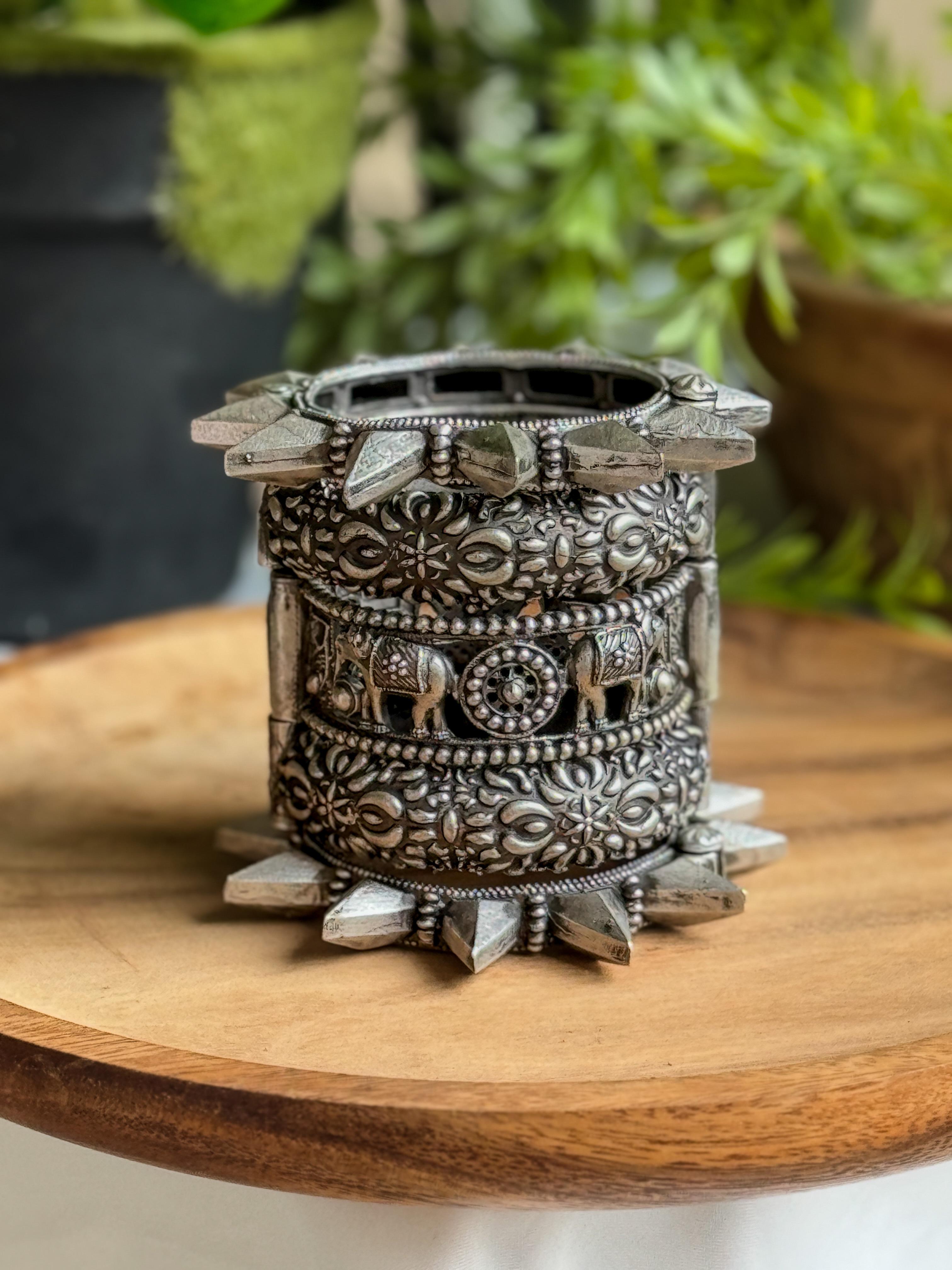 Ruhi Silver Lookalike Bangle Stack