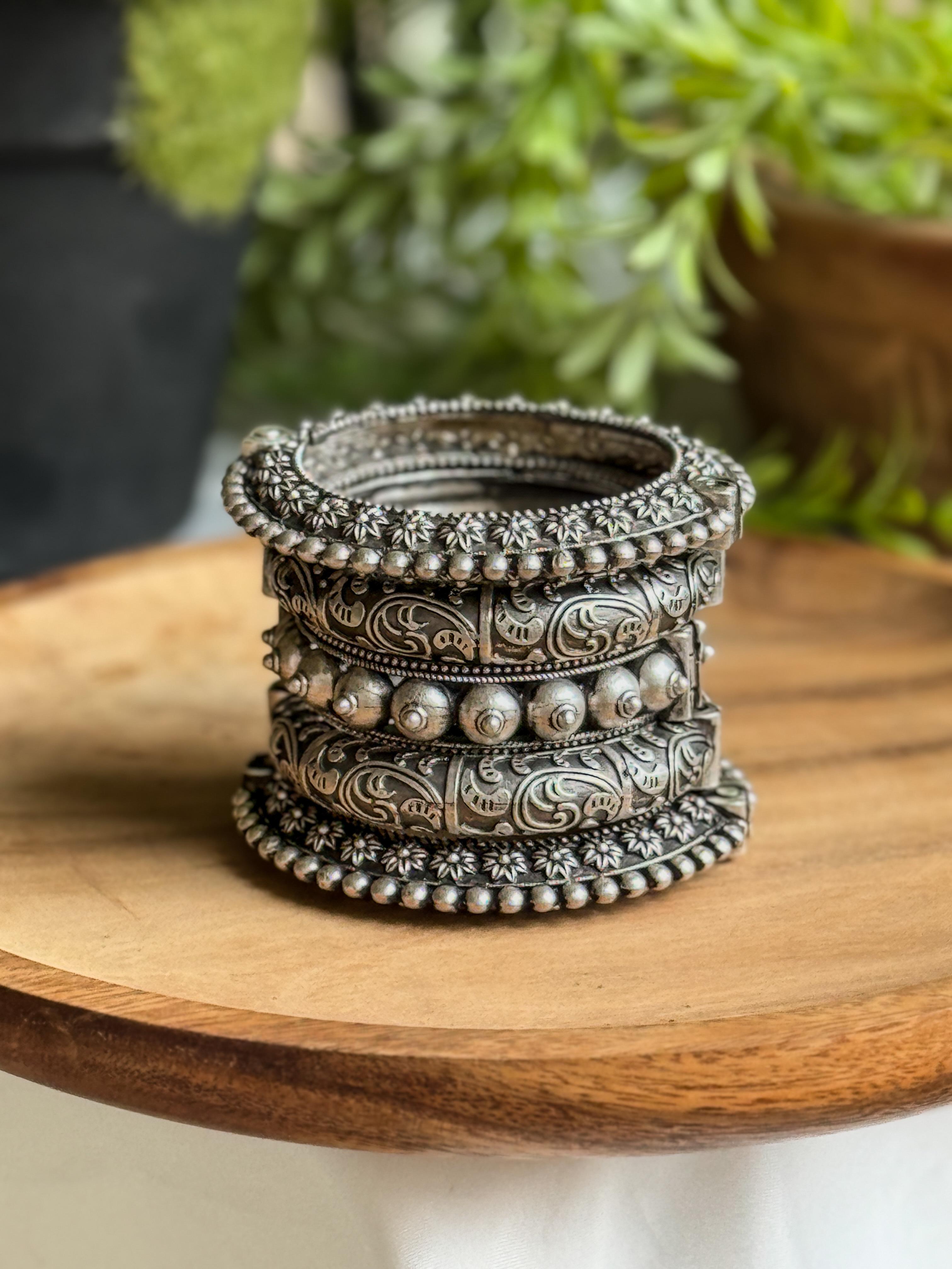 Mahi Silver Lookalike Bangle Stack