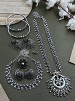 Load image into Gallery viewer, KIYANA SILVER OXIDISED JEWELLERY SET COMBO