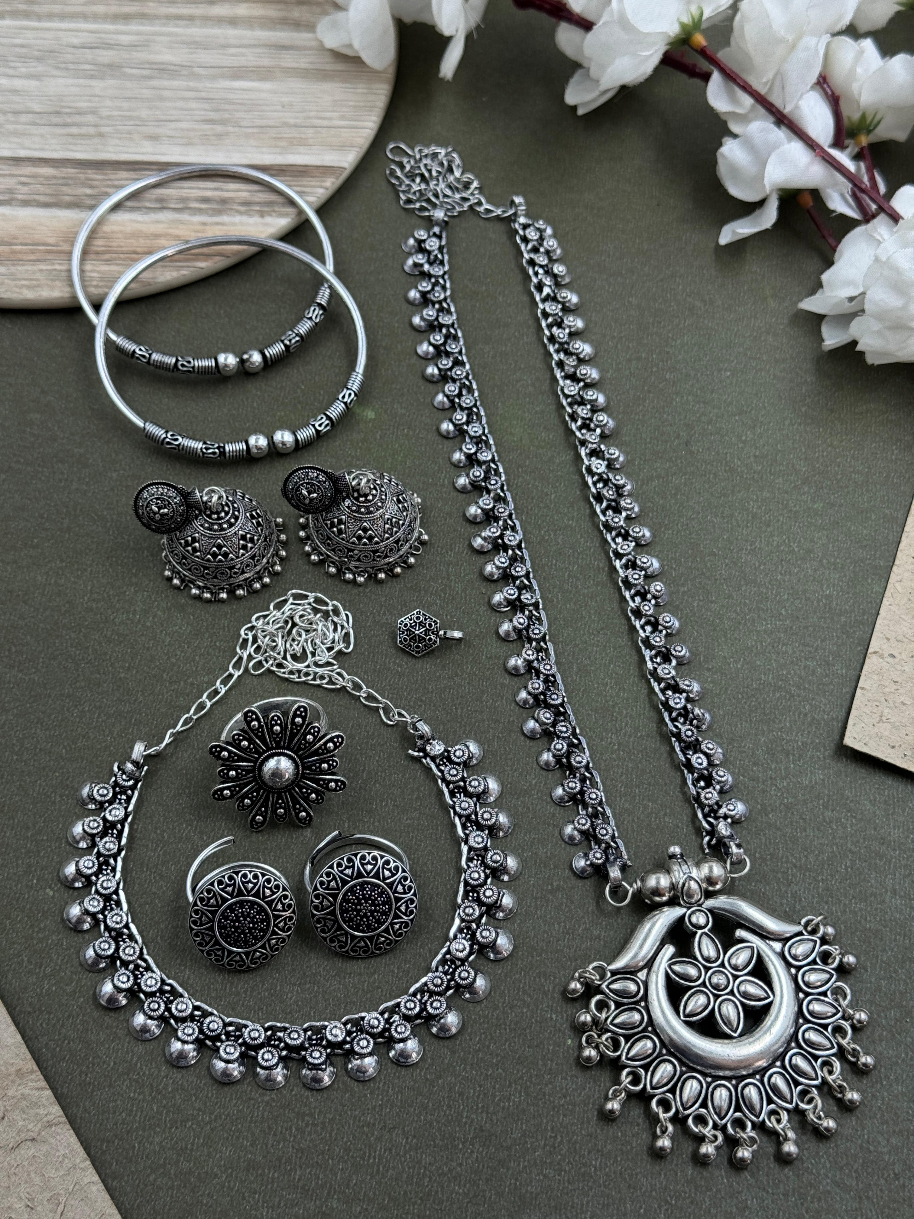 Kiyana Silver Oxidised Jewellery Set Combo