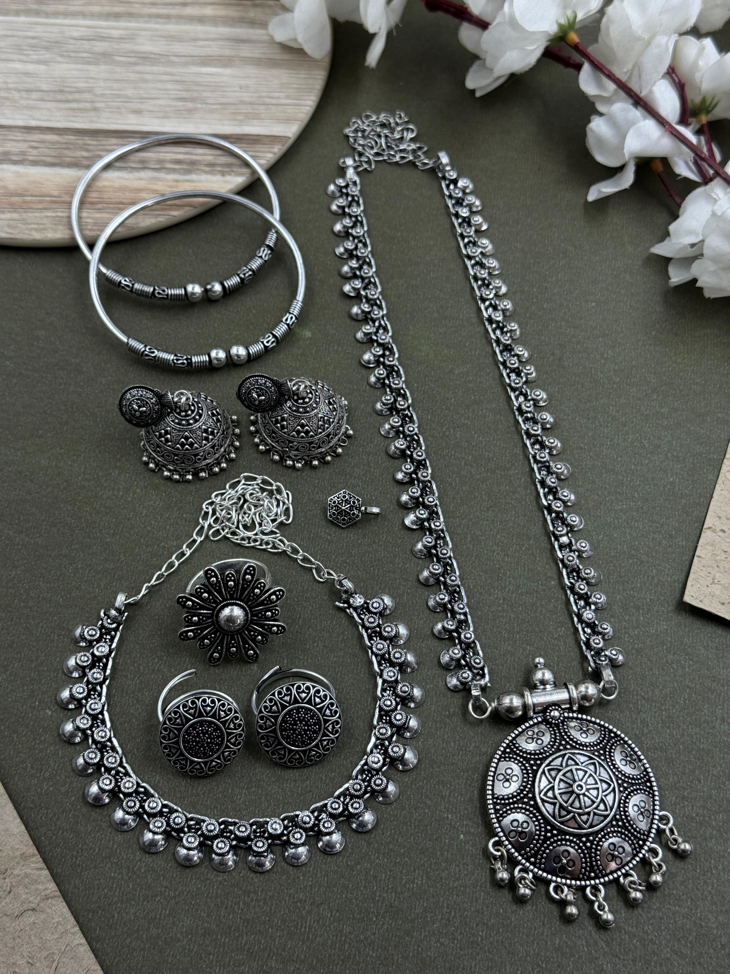 Kiyana Silver Oxidised Jewellery Set Combo