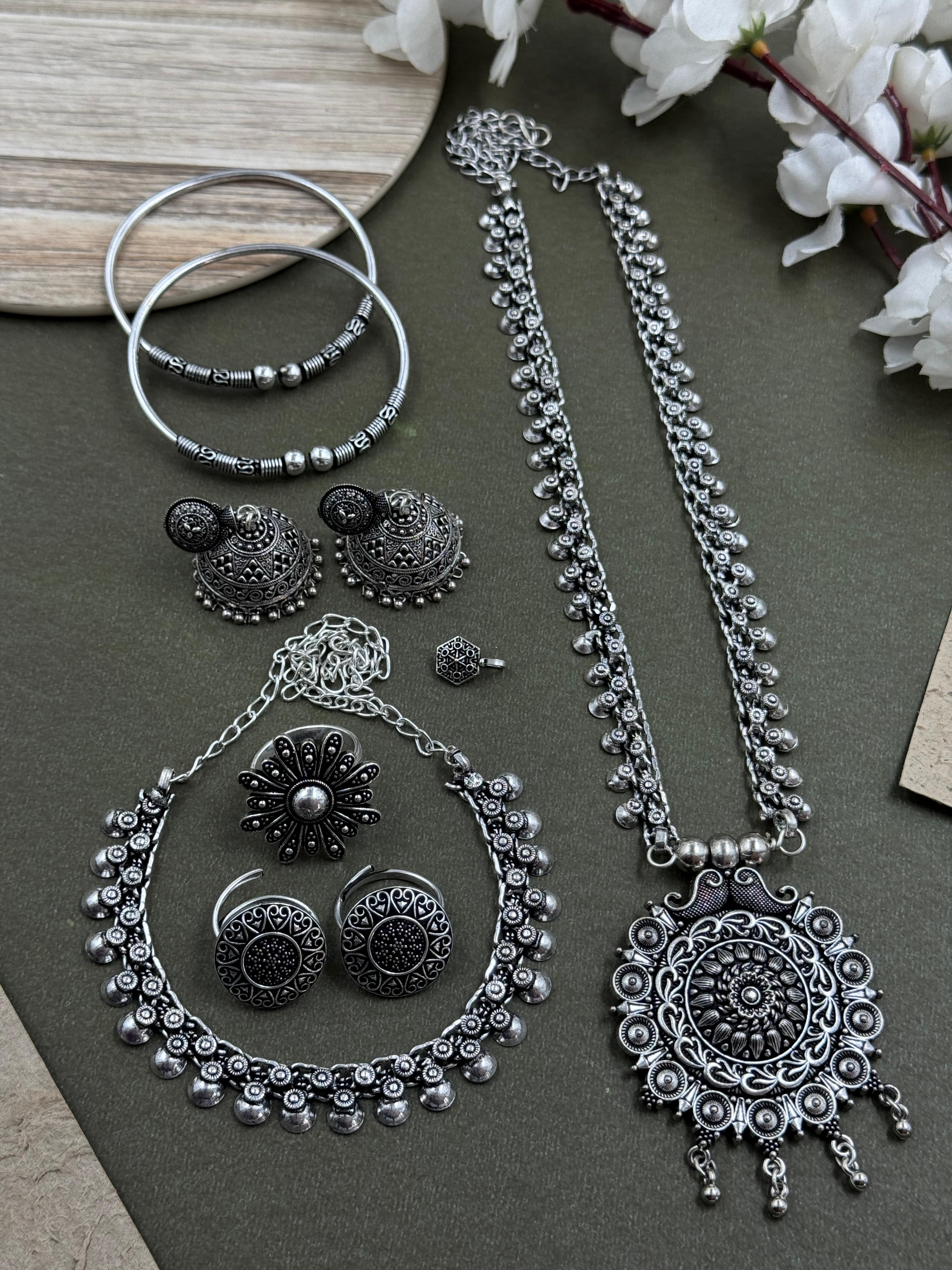 Kiyana Silver Oxidised Jewellery Set Combo