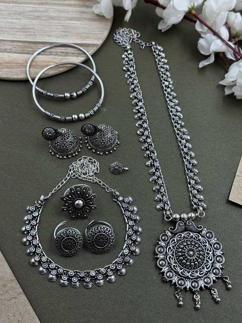 KIYANA SILVER OXIDISED JEWELLERY SET COMBO