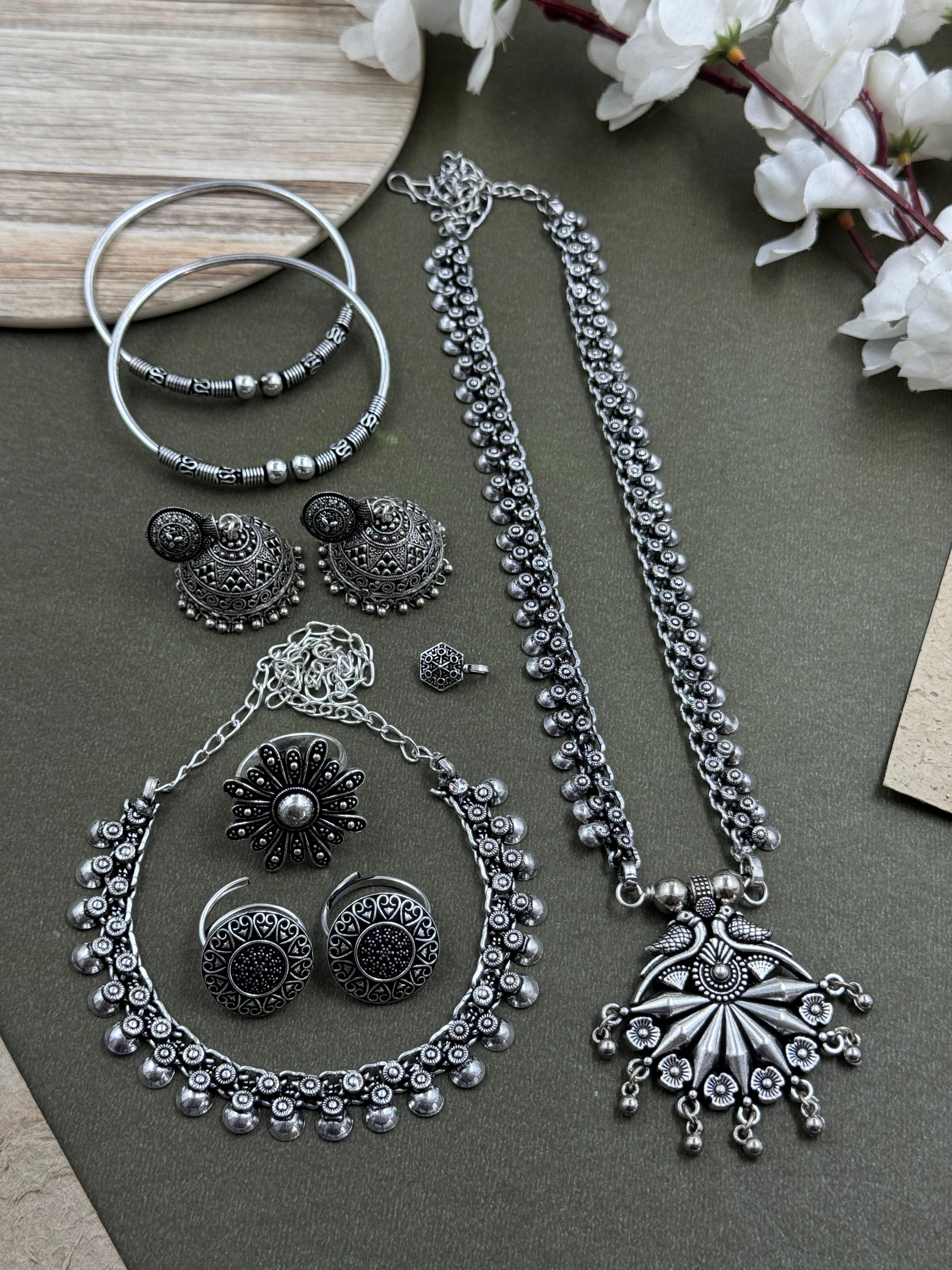 Kiyana Silver Oxidised Jewellery Set Combo