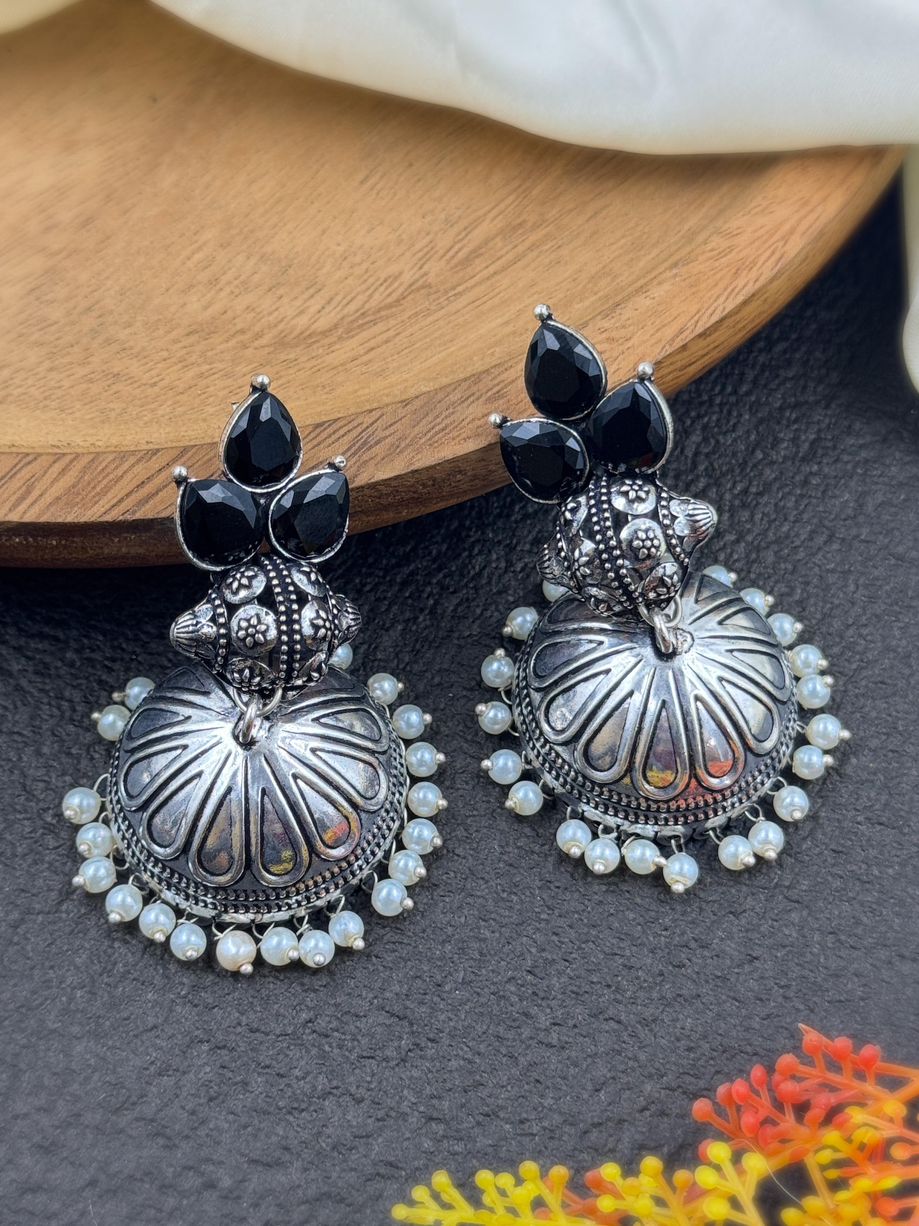 JEVIKA OXIDISED JHUMKA EARRINGS