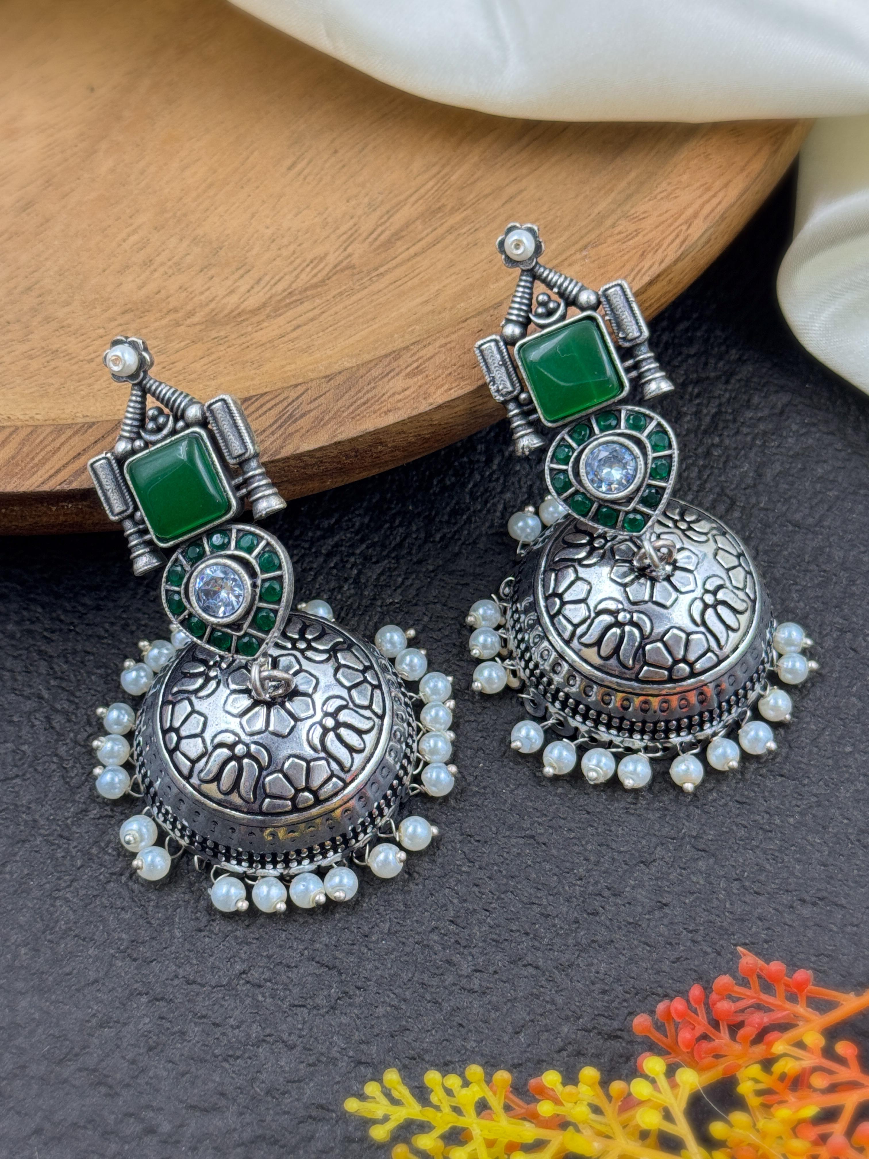 PRISHA OXIDISED JHUMKA EARRINGS