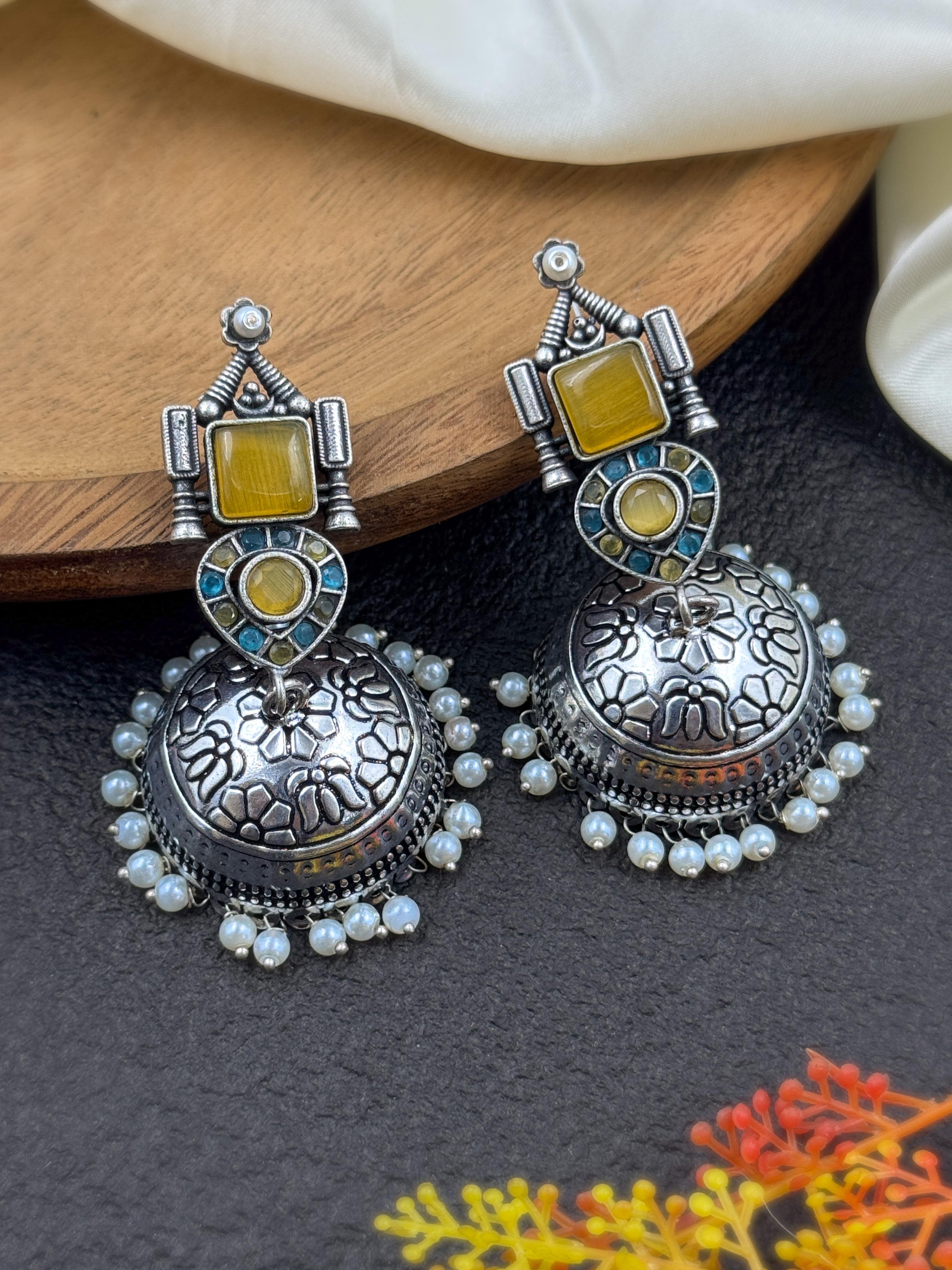 PRISHA OXIDISED JHUMKA EARRINGS