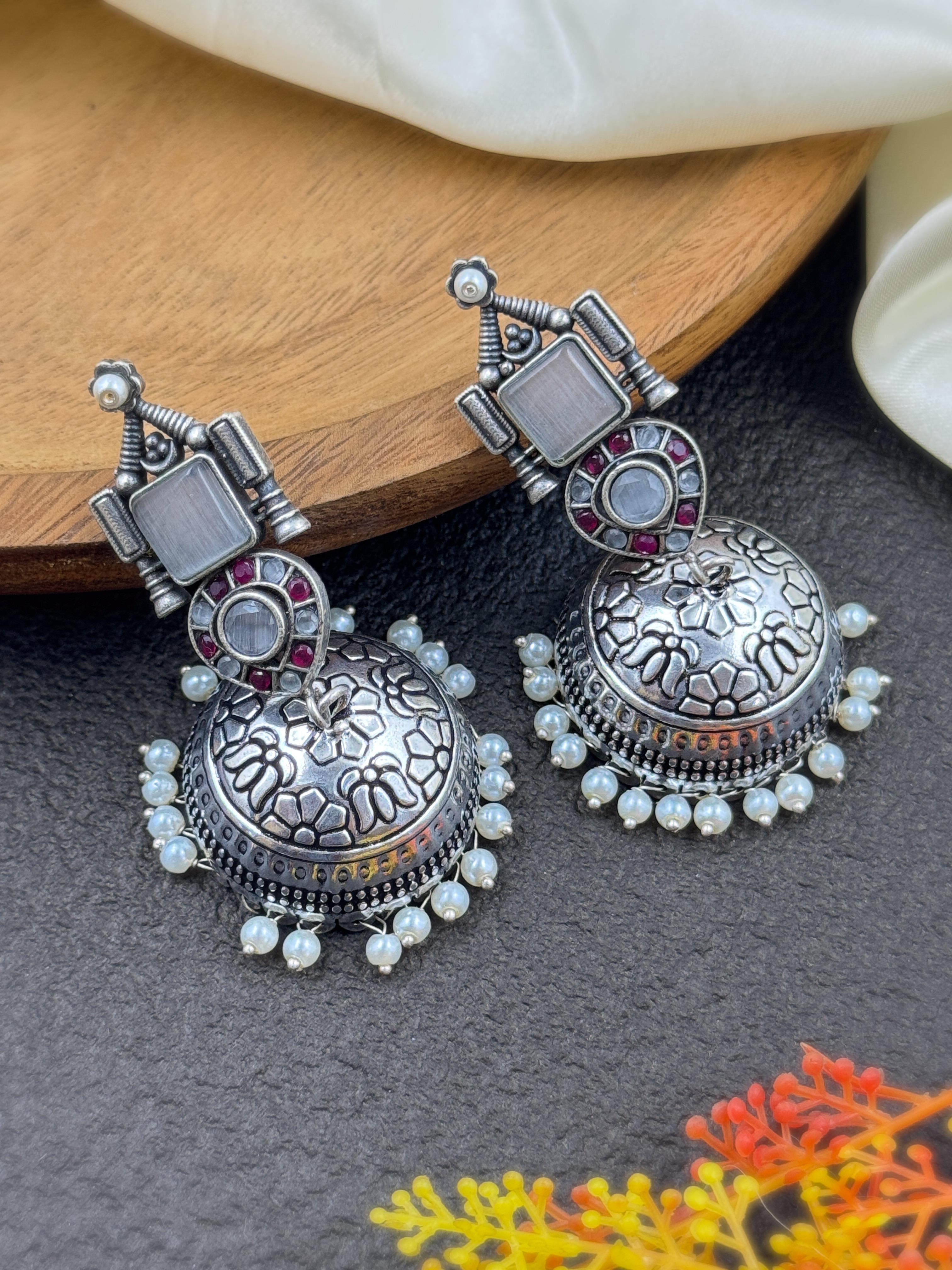 PRISHA OXIDISED JHUMKA EARRINGS