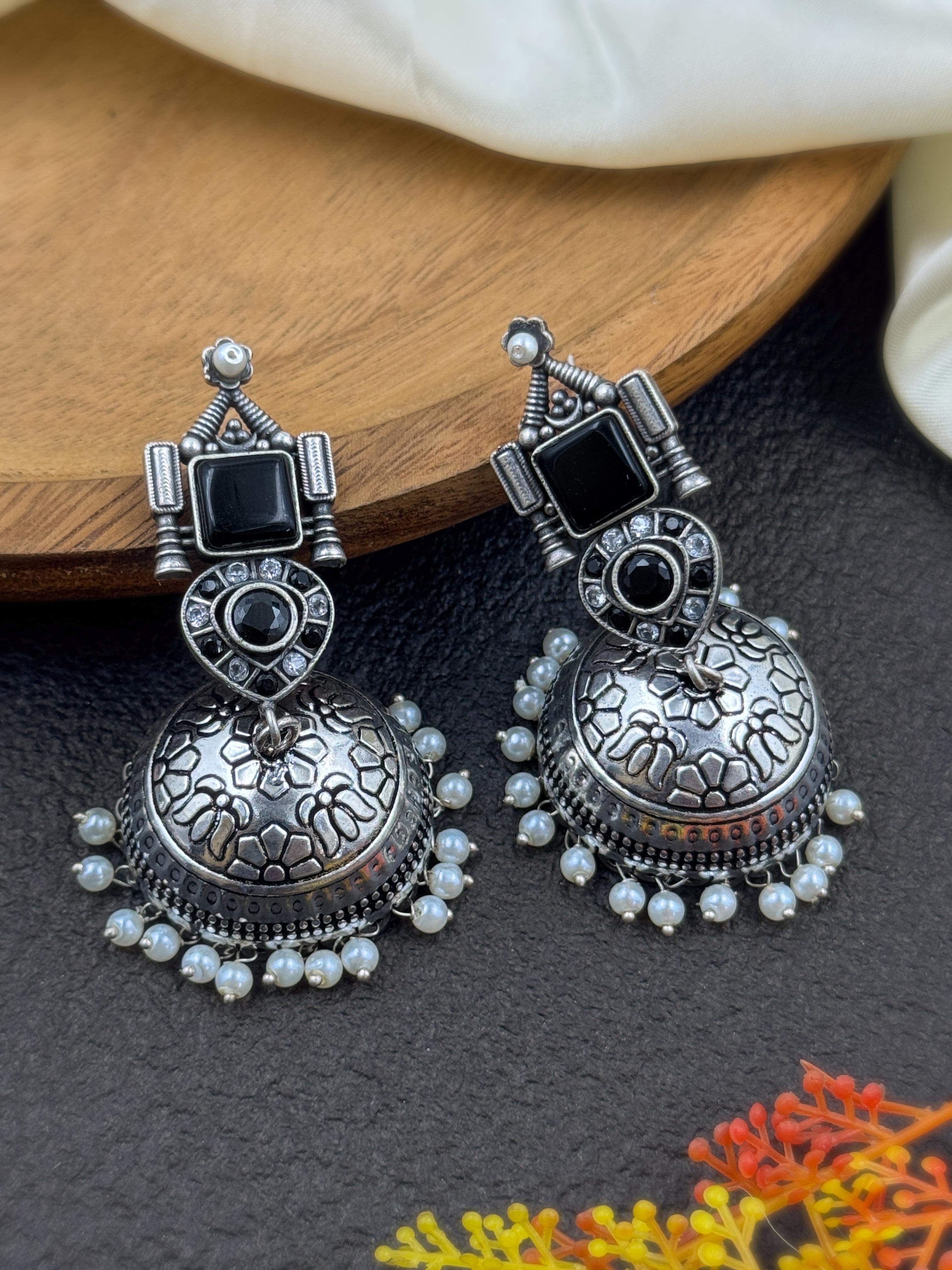 PRISHA OXIDISED JHUMKA EARRINGS