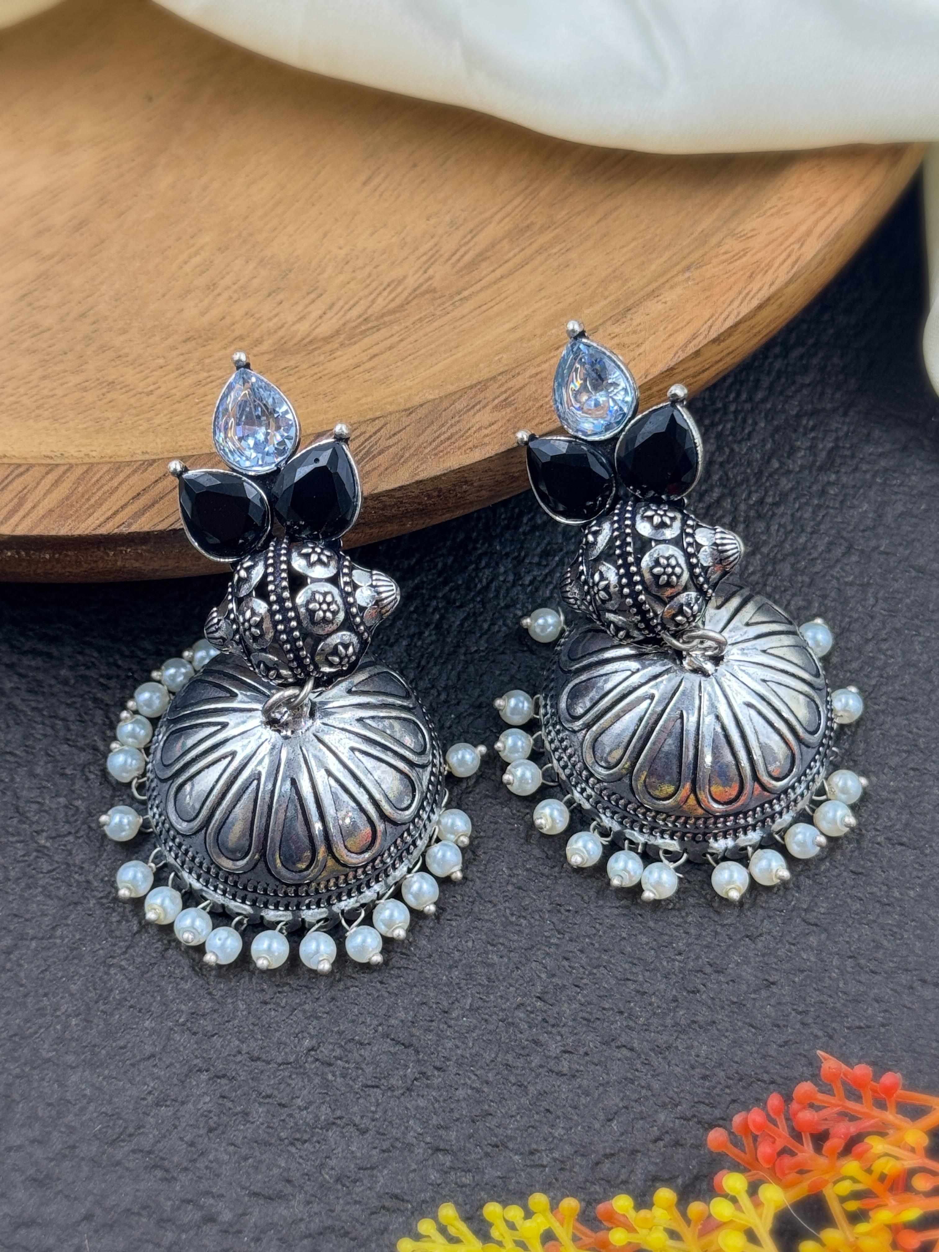 JEVIKA OXIDISED JHUMKA EARRINGS