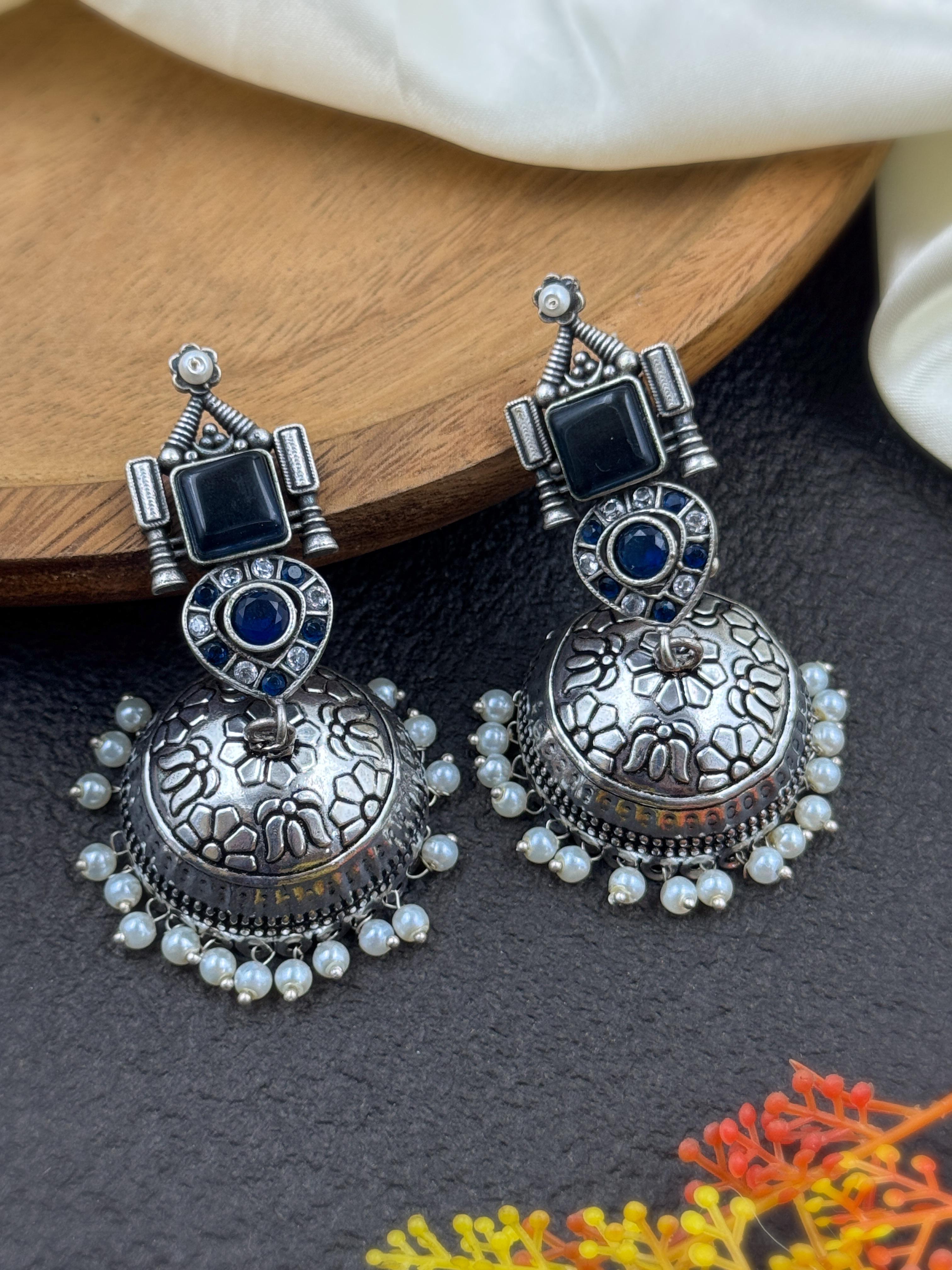 PRISHA OXIDISED JHUMKA EARRINGS