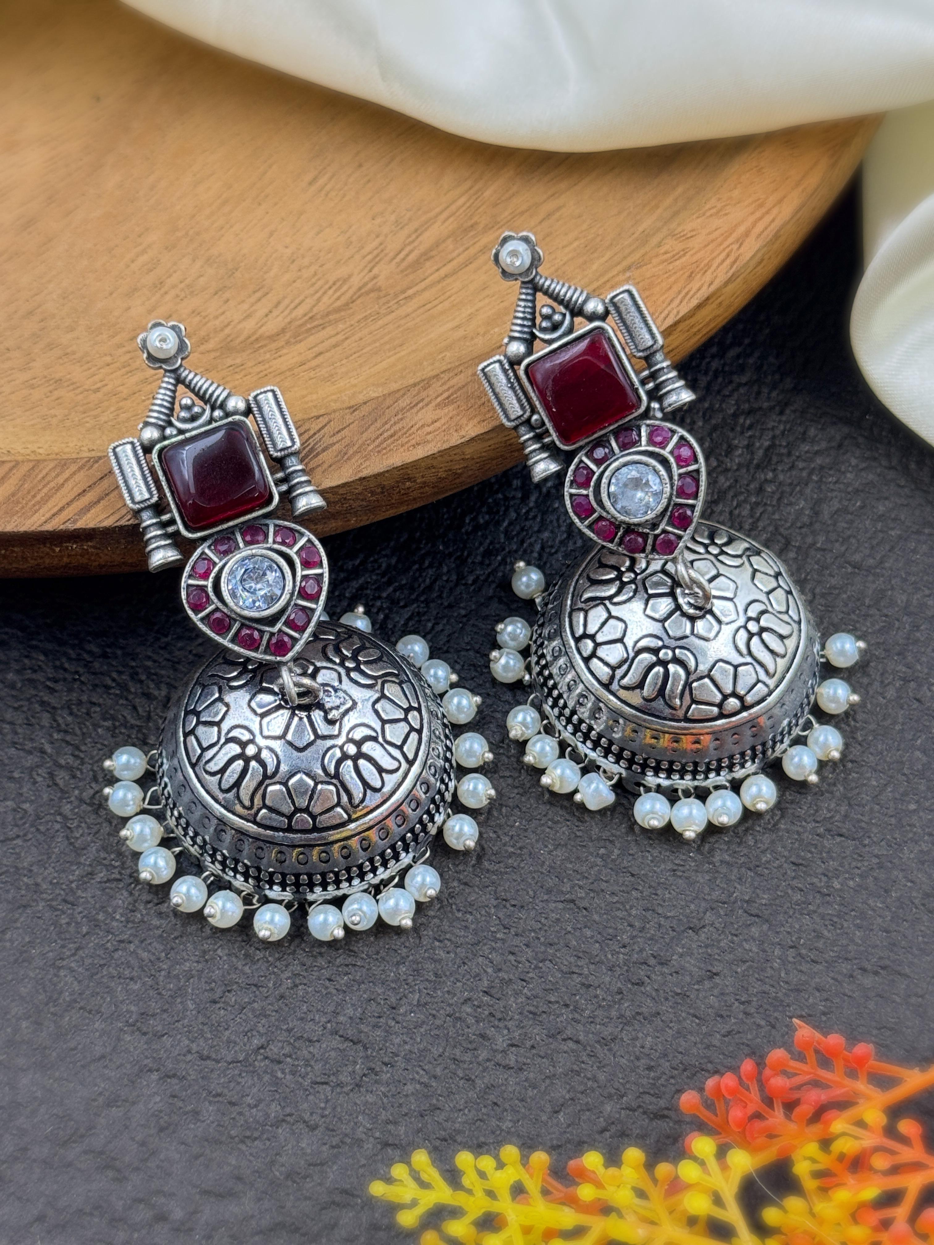 PRISHA OXIDISED JHUMKA EARRINGS