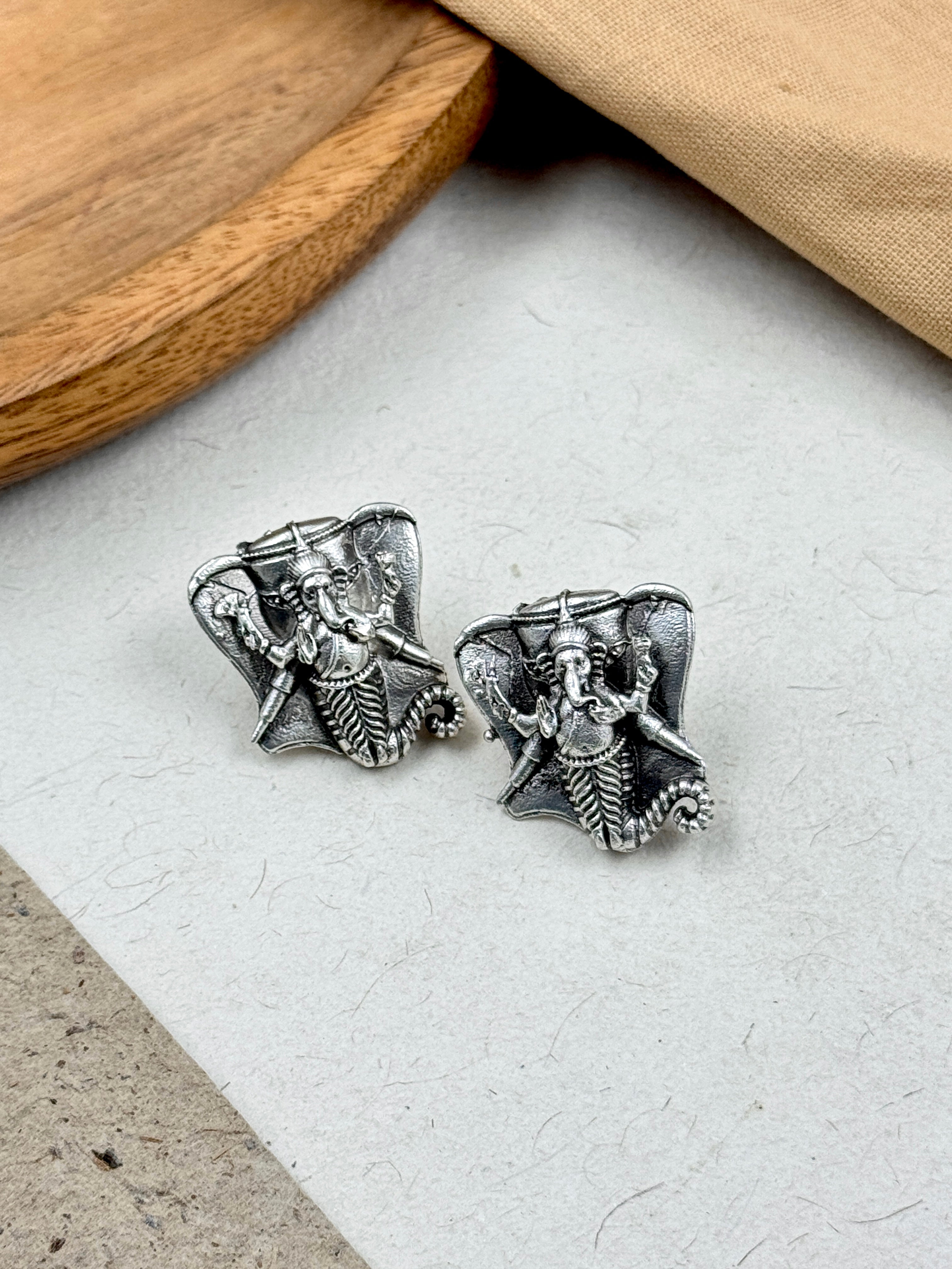 GANESHA OXIDISED STUDS EARRING