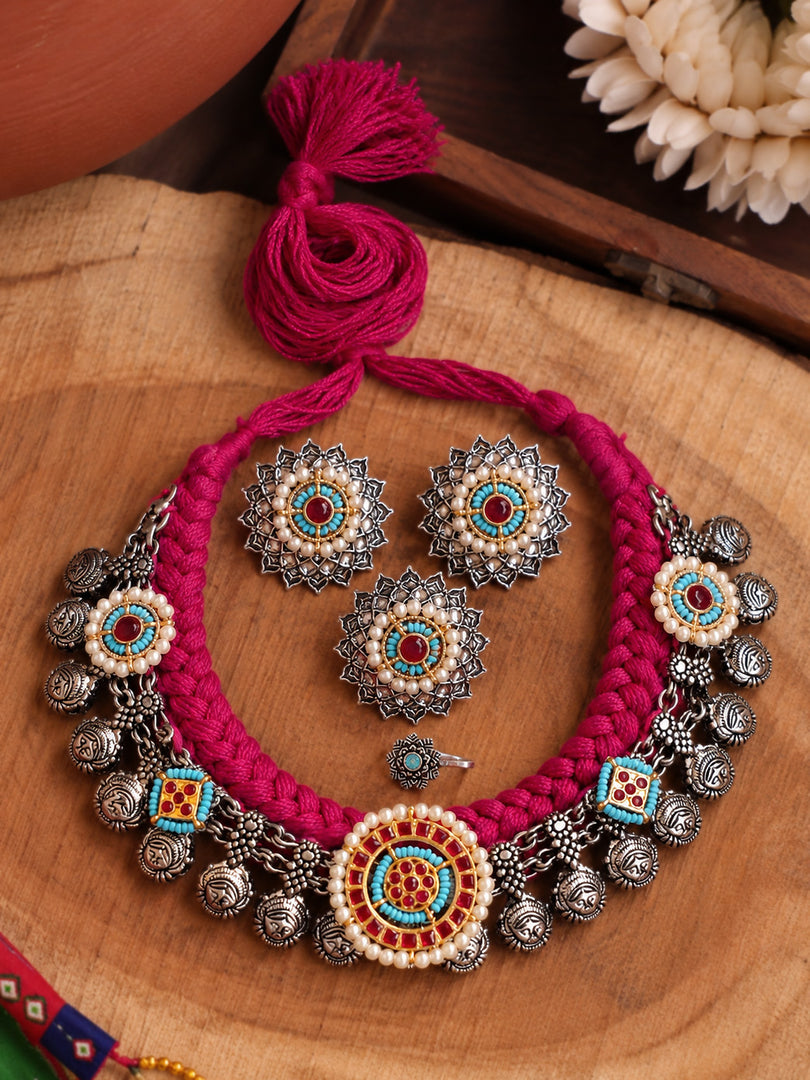 Fusion Mataji Threaded Jewellery Set