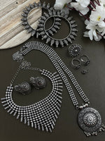 Load image into Gallery viewer, OXIDISED DOUBLE NECKLACE JEWELLERY SET COMBO
