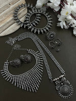 Load image into Gallery viewer, OXIDISED DOUBLE NECKLACE JEWELLERY SET COMBO
