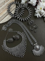 Load image into Gallery viewer, OXIDISED DOUBLE NECKLACE JEWELLERY SET COMBO