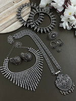 Load image into Gallery viewer, OXIDISED DOUBLE NECKLACE JEWELLERY SET COMBO