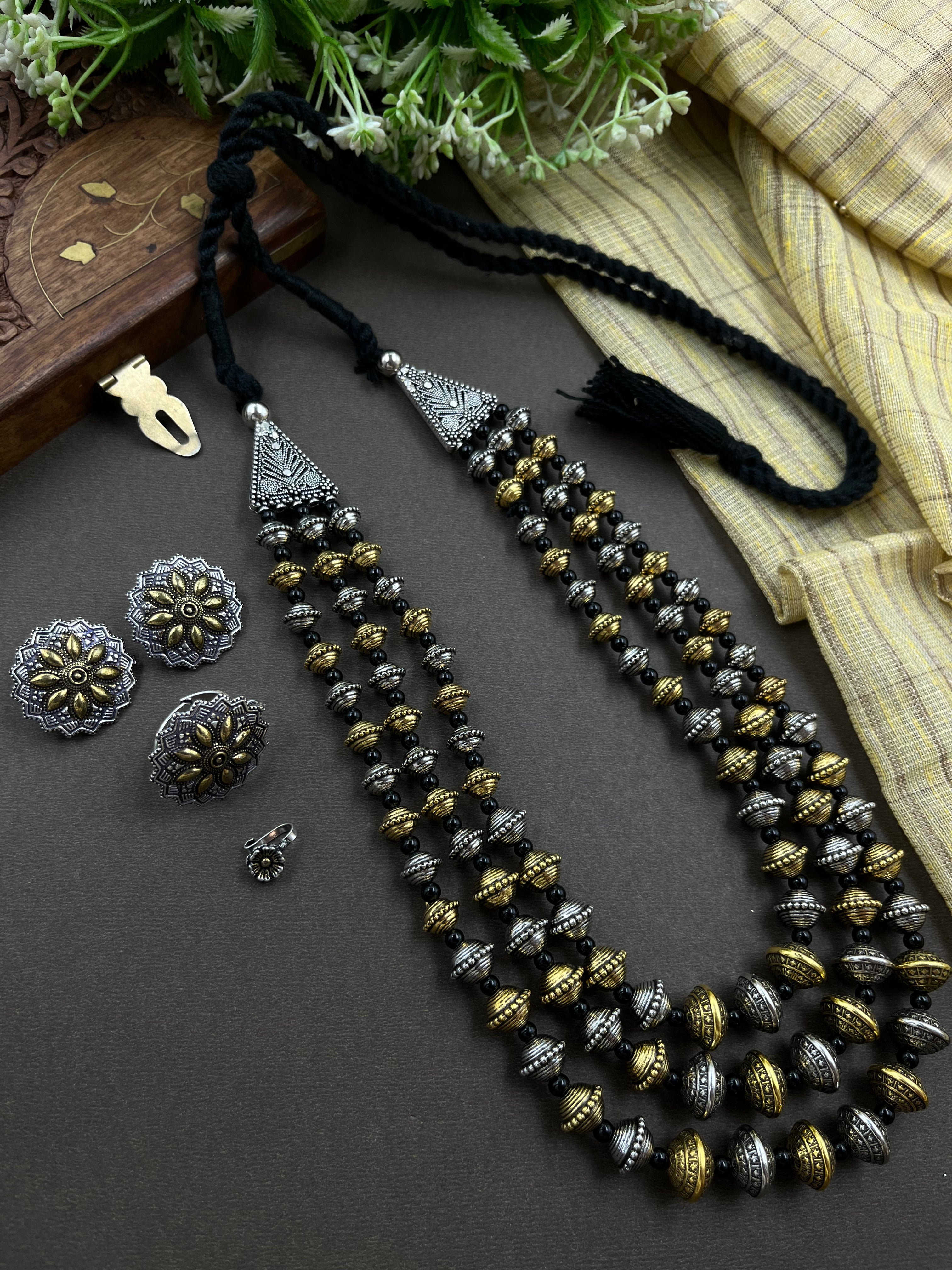 LISA 3 LINE DUAL TONE MALA JEWELLERY SET COMBO