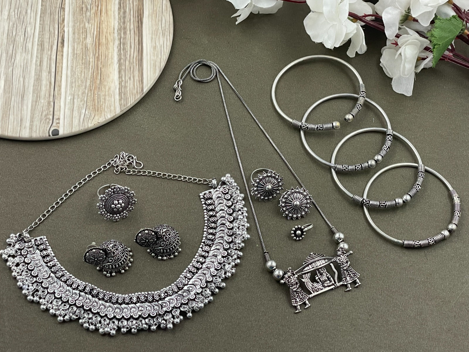 PREETI BRASS OXIDISED JEWELRY SET COMBO