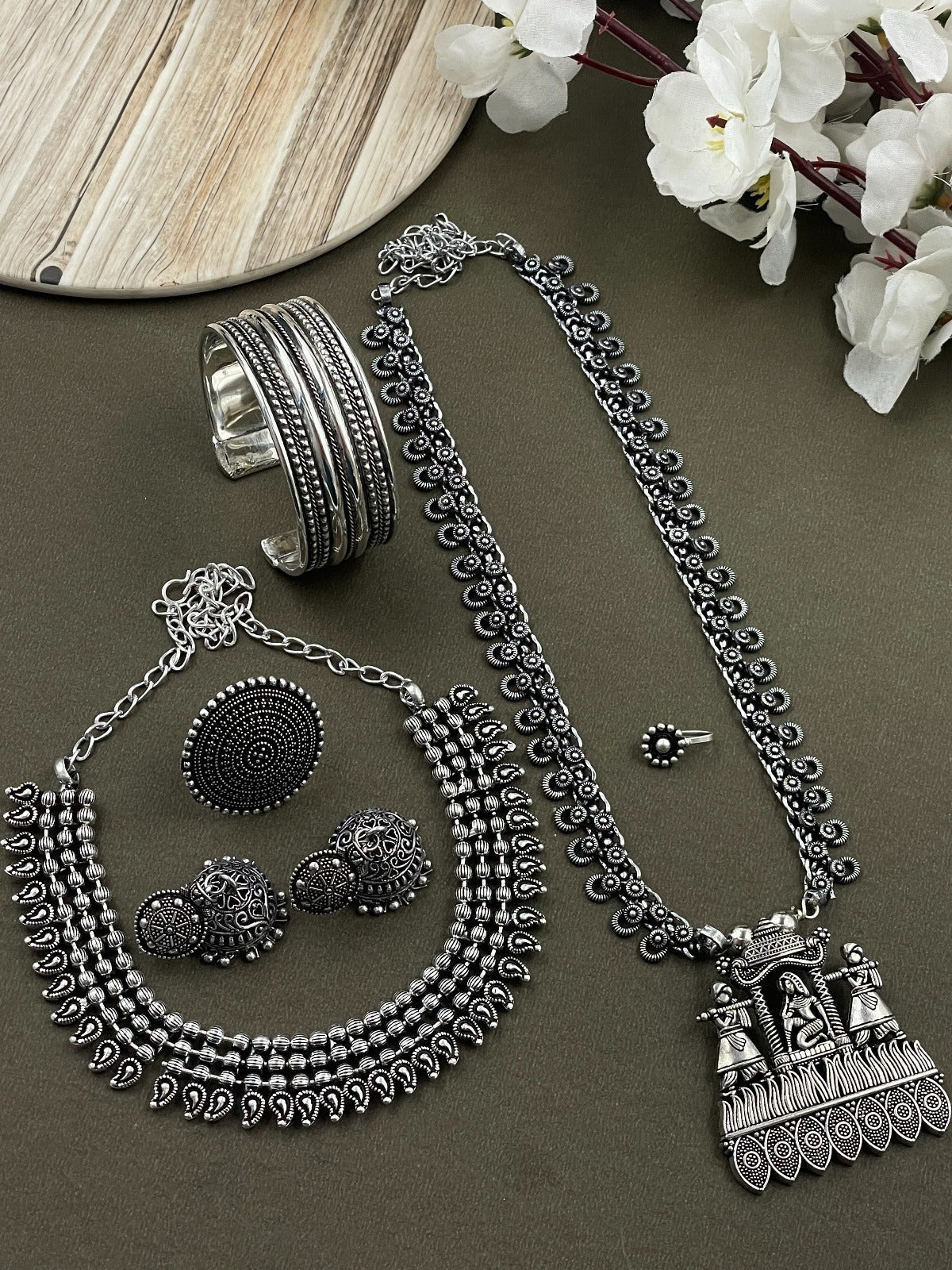 SONAM BRASS OXIDISED JEWELRY SET COMBO