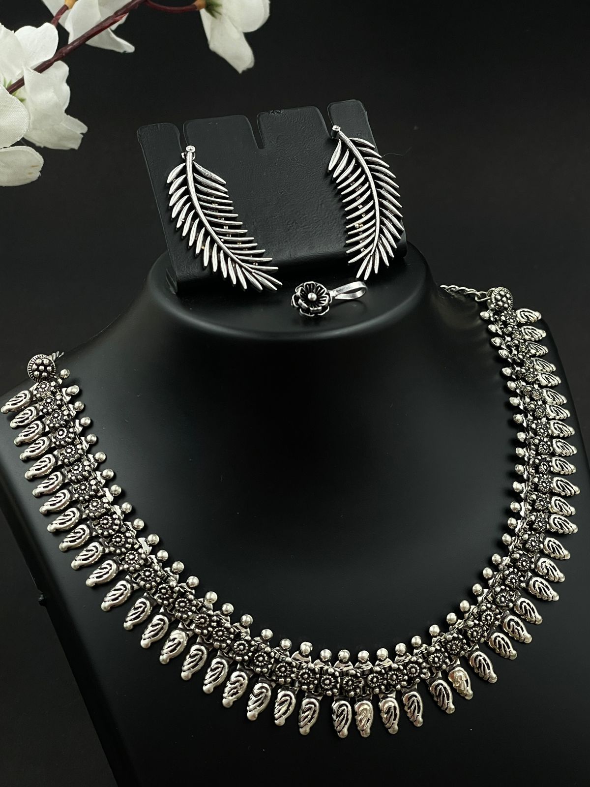 GAJESHRI SILVER OXIDISED JEWELLERY SET COMBO