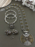 Load image into Gallery viewer, SABRINA 3 LINE DUAL TONE NECKLACE JEWELLERY SET COMBO