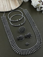 Load image into Gallery viewer, SOUMYA 3 LINE SILVER OXIDISED NECKLACE JEWELLERY SET COMBO