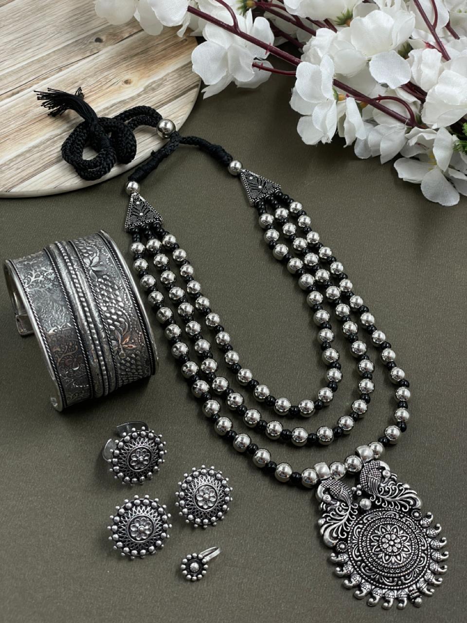 POONAM BRASS OXIDISED JEWELRY SET COMBO