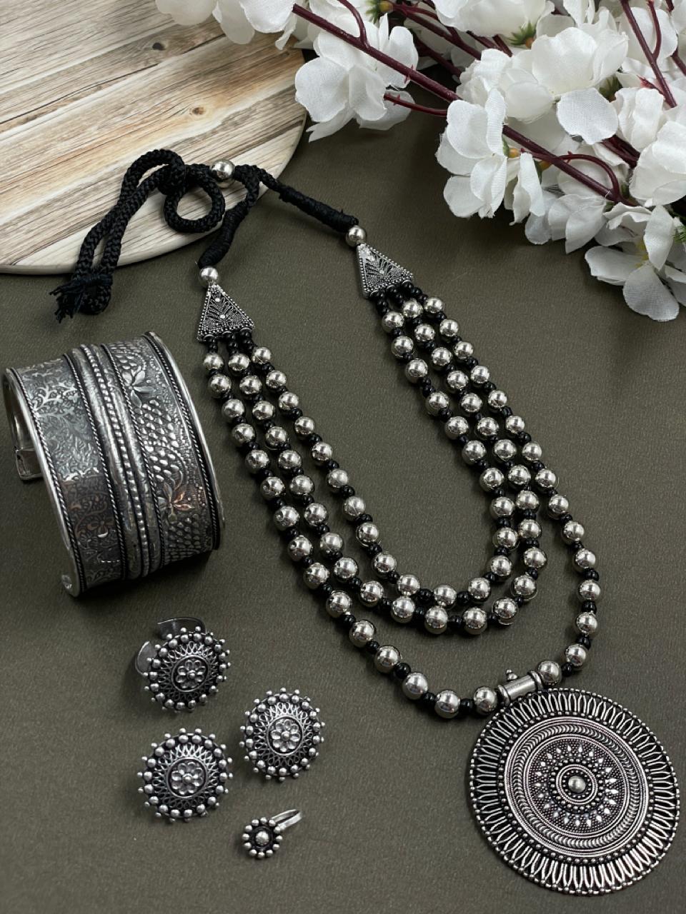 POONAM BRASS OXIDISED JEWELRY SET COMBO