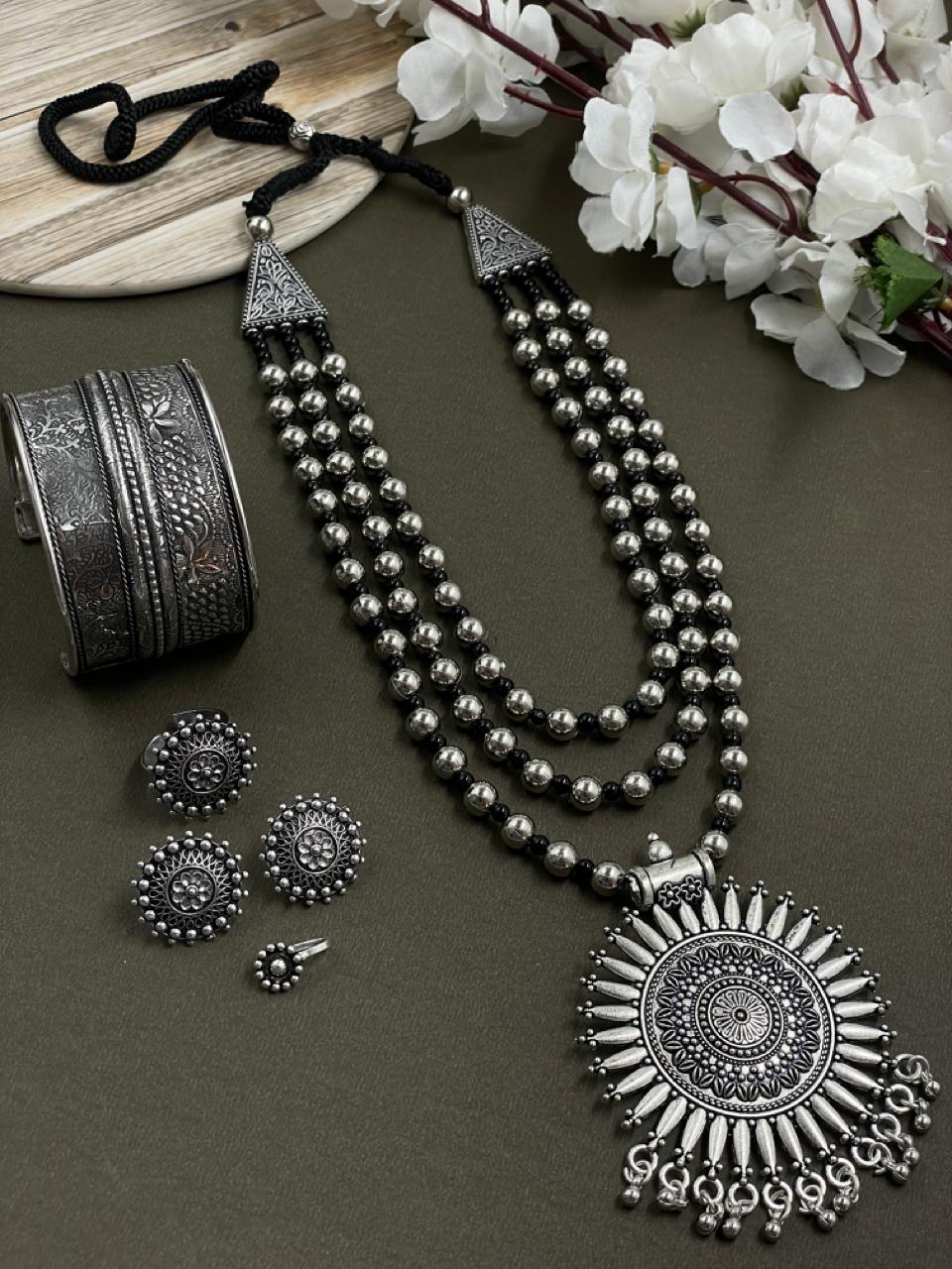 POONAM BRASS OXIDISED JEWELRY SET COMBO