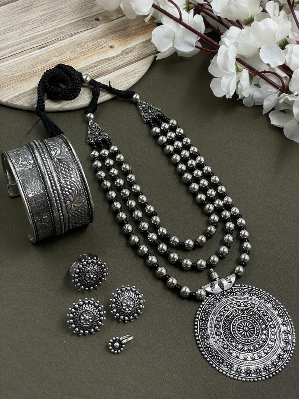 POONAM BRASS OXIDISED JEWELRY SET COMBO