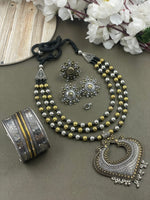 Load image into Gallery viewer, ROHINI 3 LINE DUAL TONE MALA PENDANT JEWELLERY SET COMBO