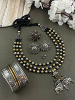 Load image into Gallery viewer, ROHINI 3 LINE DUAL TONE MALA PENDANT JEWELLERY SET COMBO