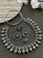 Load image into Gallery viewer, MOHINI DESIGNER SILVER OXIDISED CHOKER NECKLACE JEWELLERY SET COMBO