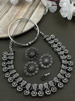 Load image into Gallery viewer, MOHINI DESIGNER SILVER OXIDISED CHOKER NECKLACE JEWELLERY SET COMBO