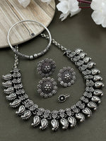 Load image into Gallery viewer, MOUNI SILVER OXIDISED CHOKER NECKLACE JEWELLERY SET COMBO