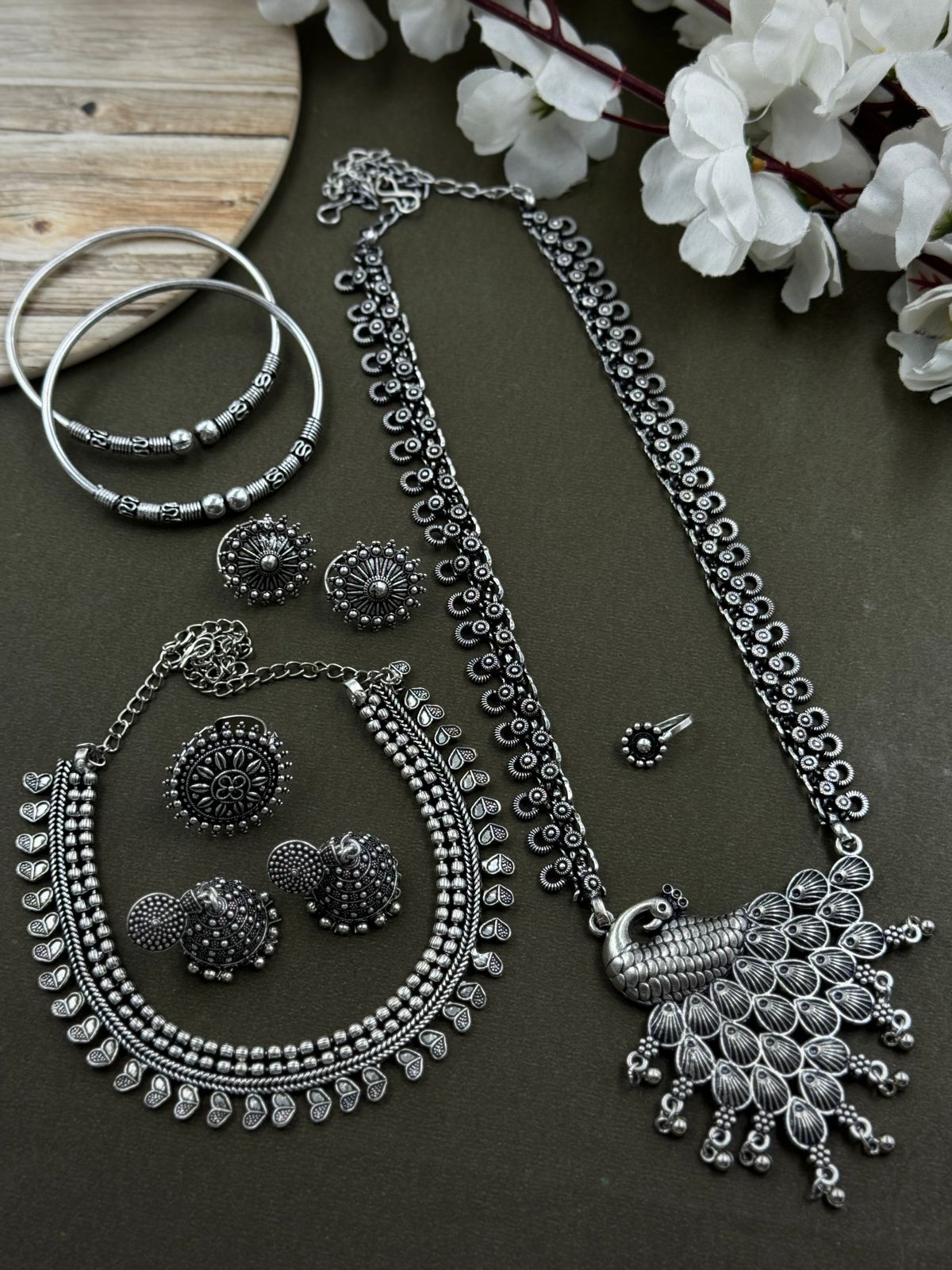 7 PIECE SILVER OXIDISED JEWELLERY SET COMBO