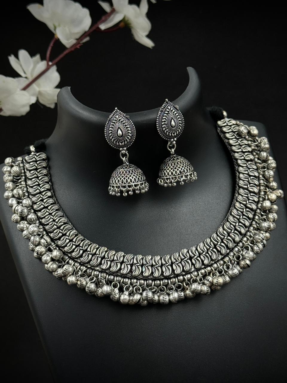 SILVER OXIDISED CHOKER jewellery SET