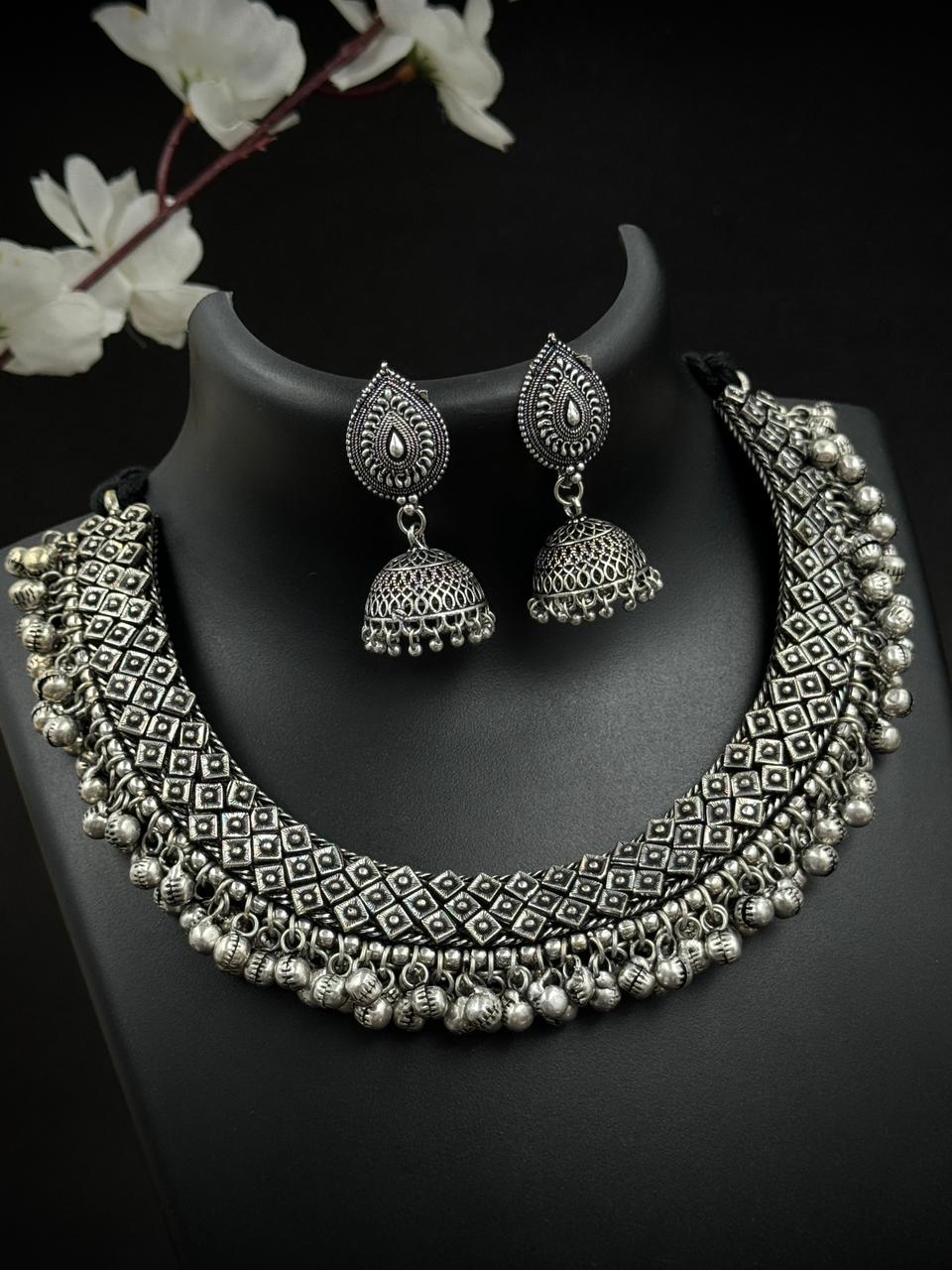 SILVER OXIDISED CHOKER jewellery SET