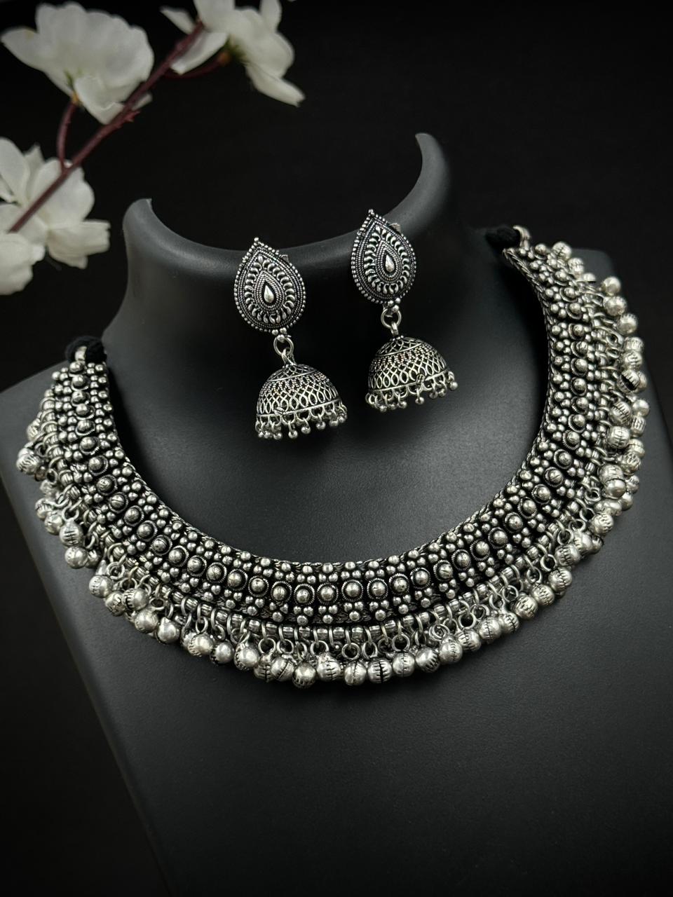 SILVER OXIDISED CHOKER jewellery SET