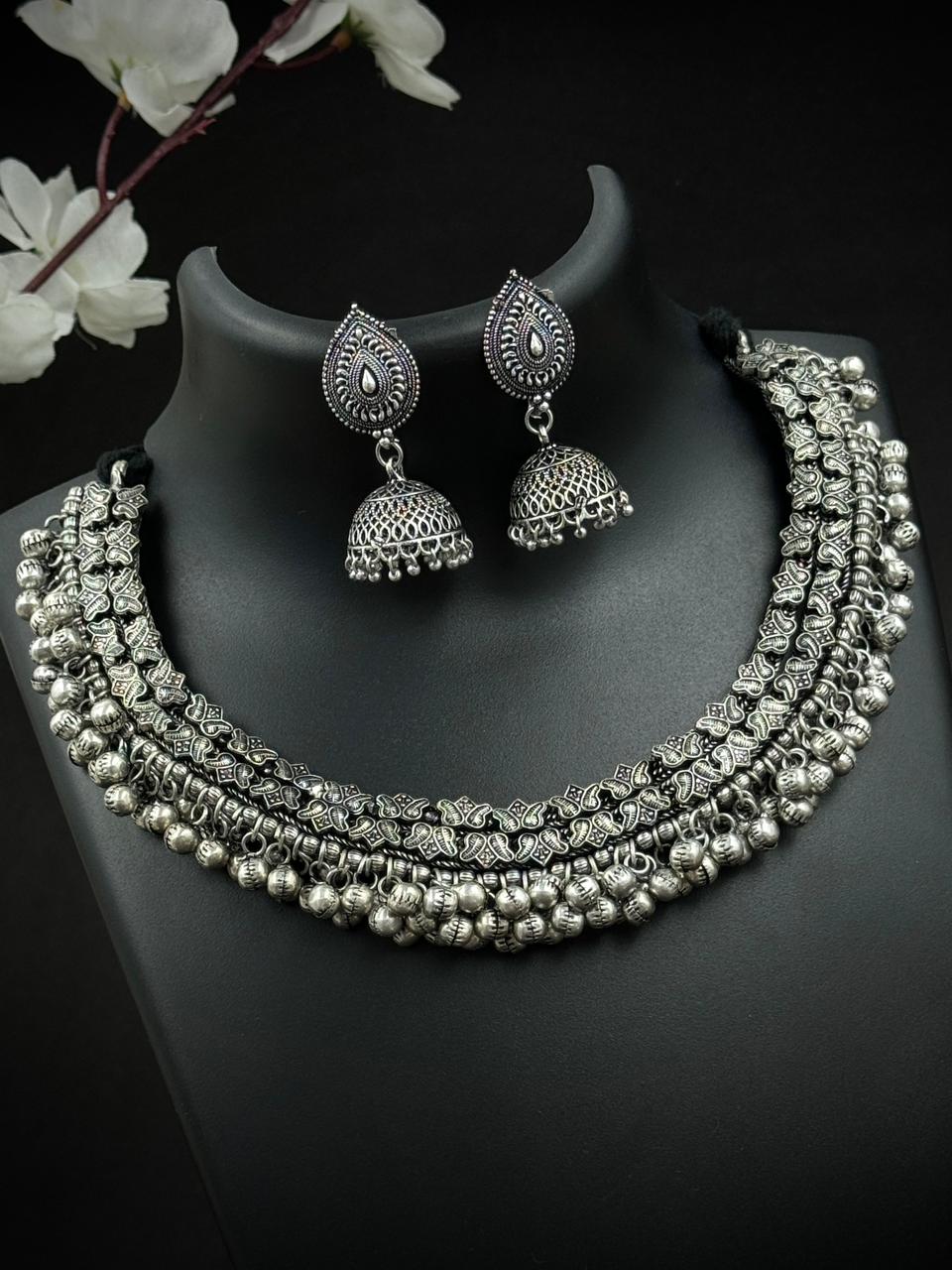 SILVER OXIDISED CHOKER jewellery SET