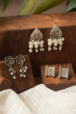 Load image into Gallery viewer, Raha Silver Lookalike 3 Earrings Combo