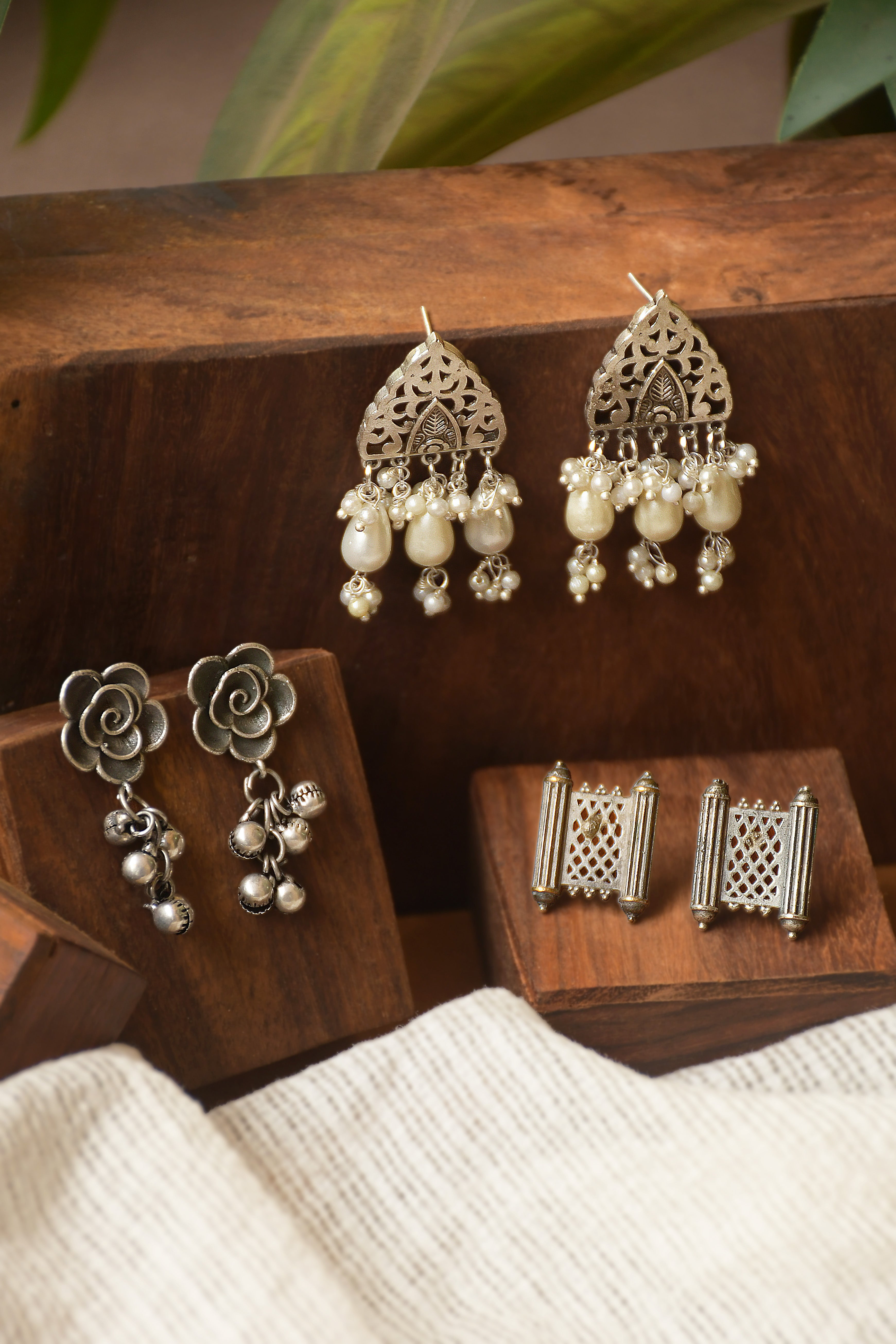 RAHA SILVER LOOKALIKE 3 EARRINGS COMBO